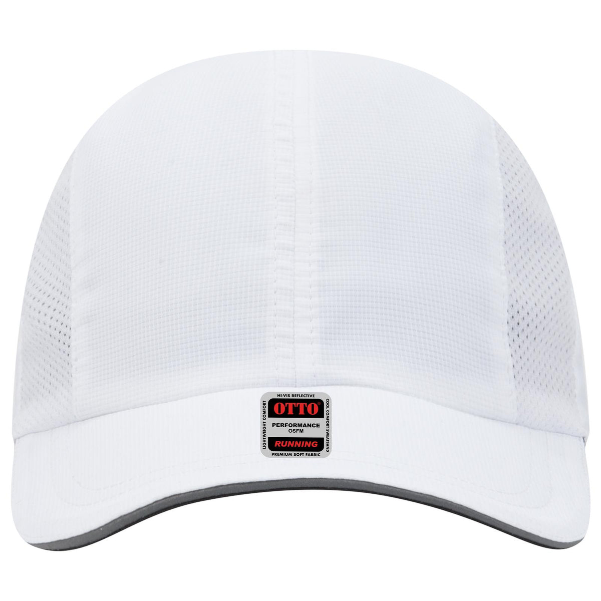 Front View of 016 - White OTTO CAP Reflective 6 Panel Running Cap