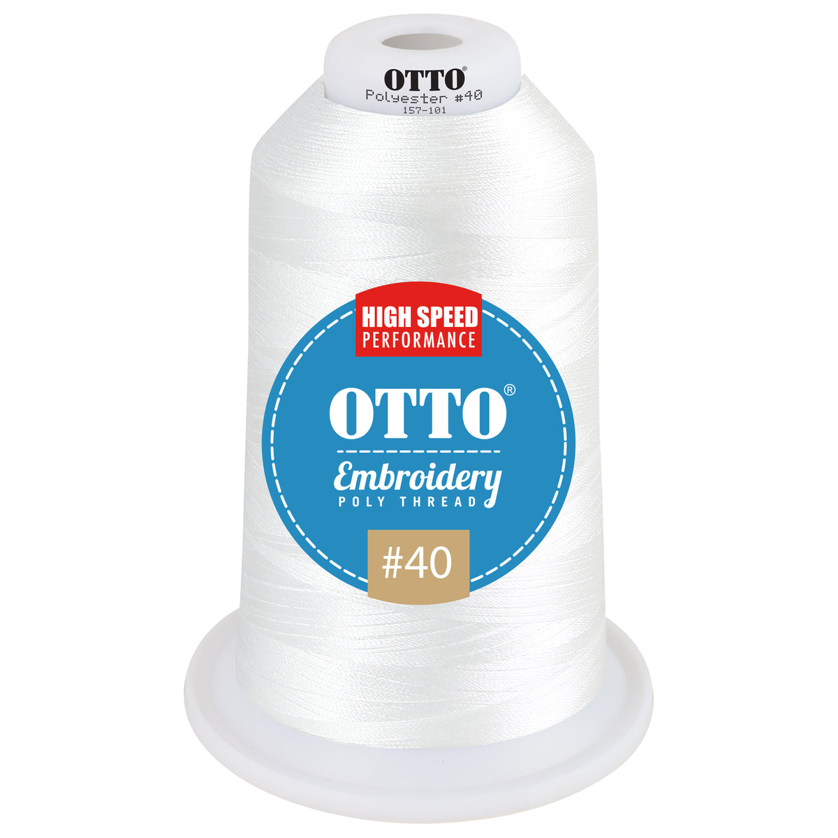 Front View of 016 - White OTTO Embroidery Poly Thread #40 5,500 yd. King Cone