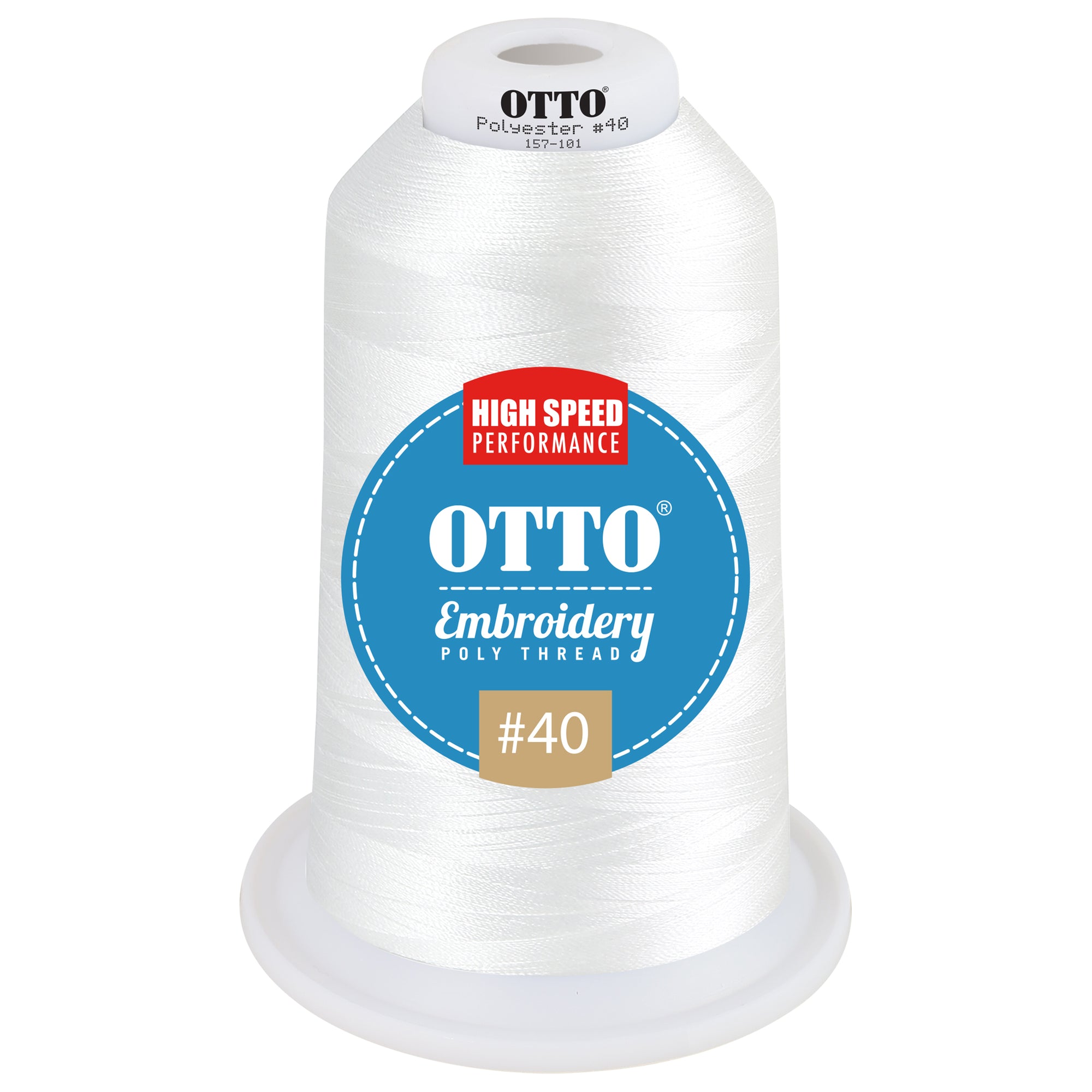 Front View of 016 - White OTTO Embroidery Poly Thread #40 5,500 yd. King Cone