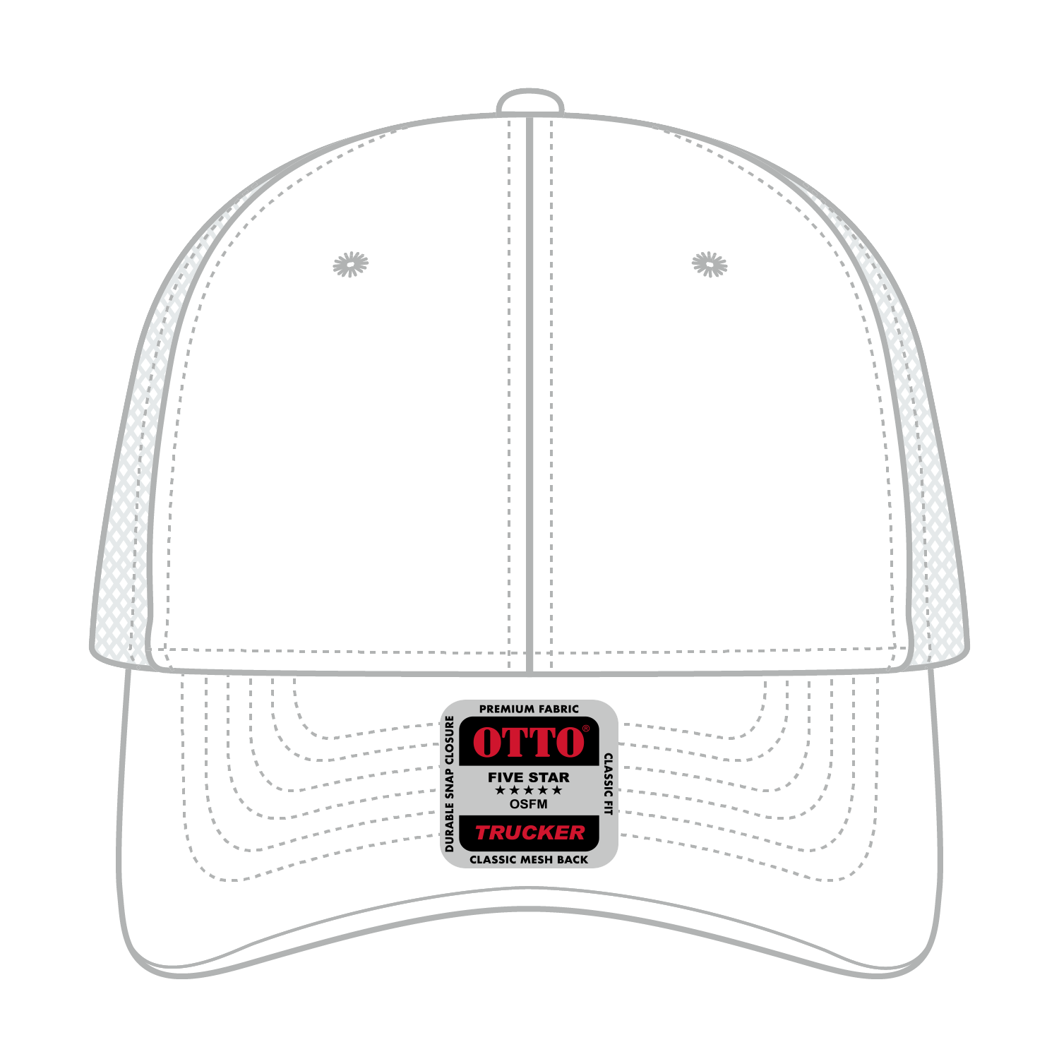 Front View of 016A - White OTTO CAP 6 Panel Low Profile Mesh Back Trucker Hat