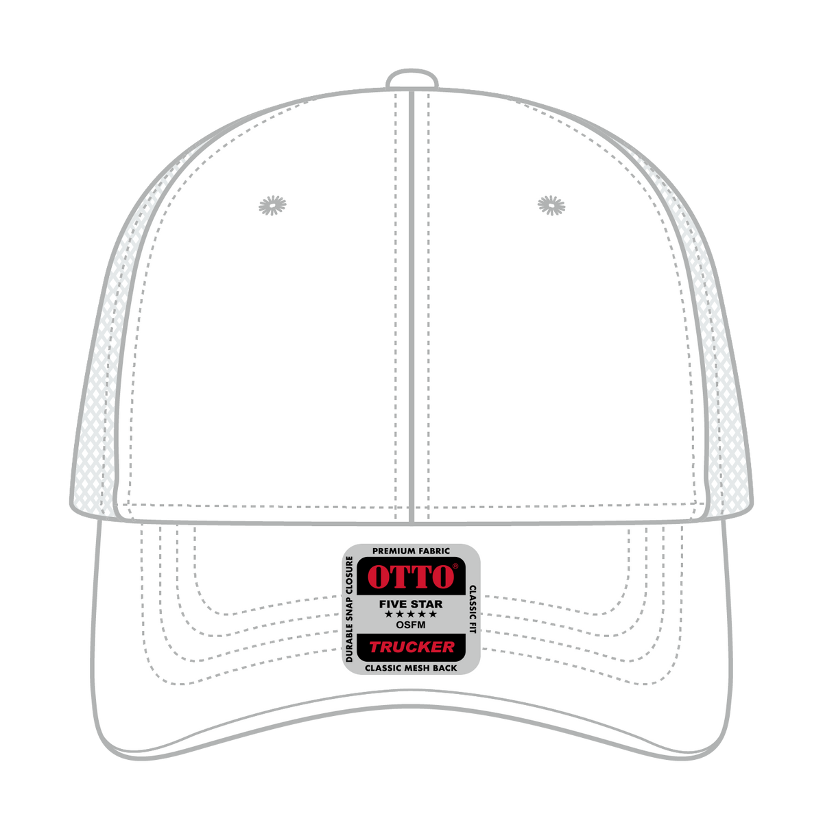 Front View of 016A - White OTTO CAP 6 Panel Low Profile Mesh Back Trucker Hat