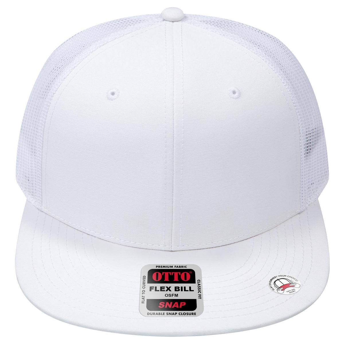 Front View of 016C - White OTTO CAP "OTTO SNAP" 6 Panel Pro Style Mesh Back Trucker Snapback Hat