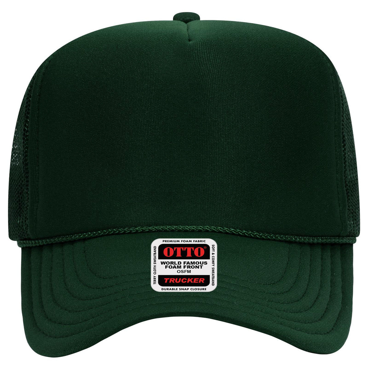 Front View of 017 - Dk. Green OTTO CAP 5 Panel High Crown Mesh Back Trucker Hat