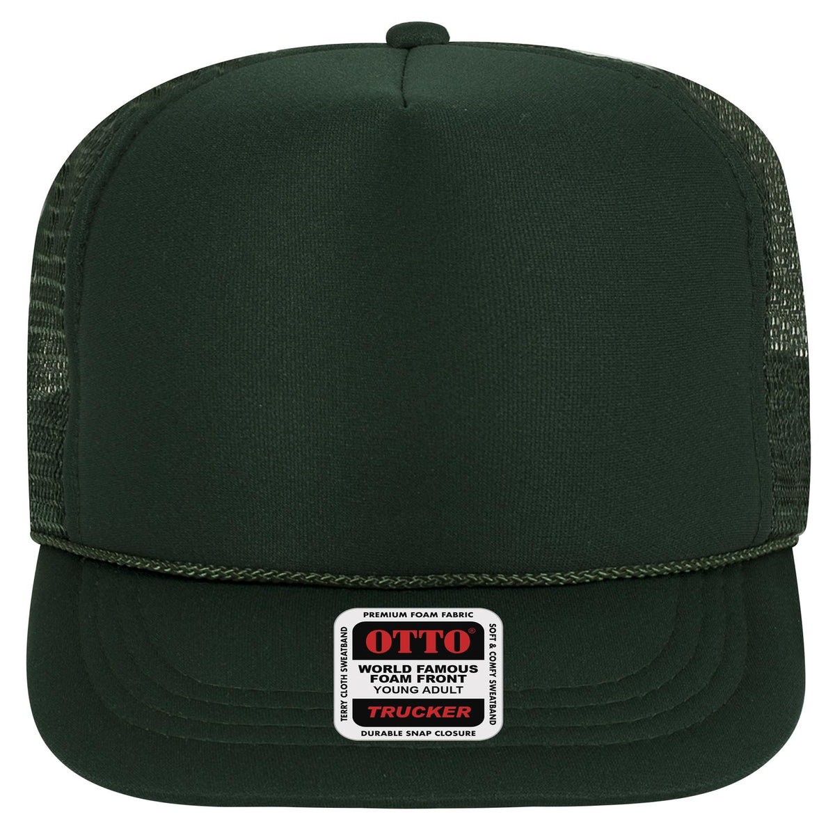 Front View of 017 - Dk. Green OTTO CAP 5 Panel High Crown Mesh Back Trucker Hat