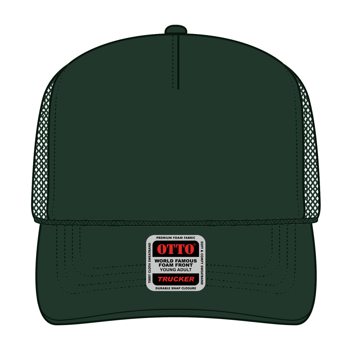 Front View of 017 - Dk. Green OTTO CAP 5 Panel High Crown Mesh Back Trucker Hat