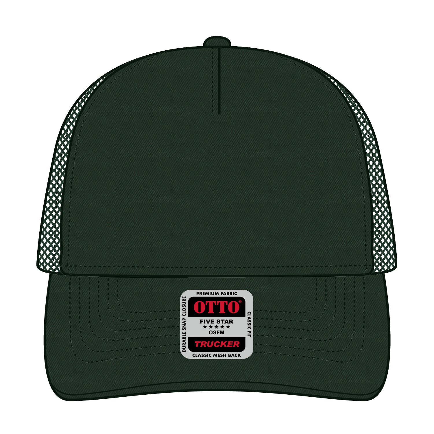 Front View of 017 - Dk. Green OTTO CAP 5 Panel Low Profile Mesh Back Trucker Hat