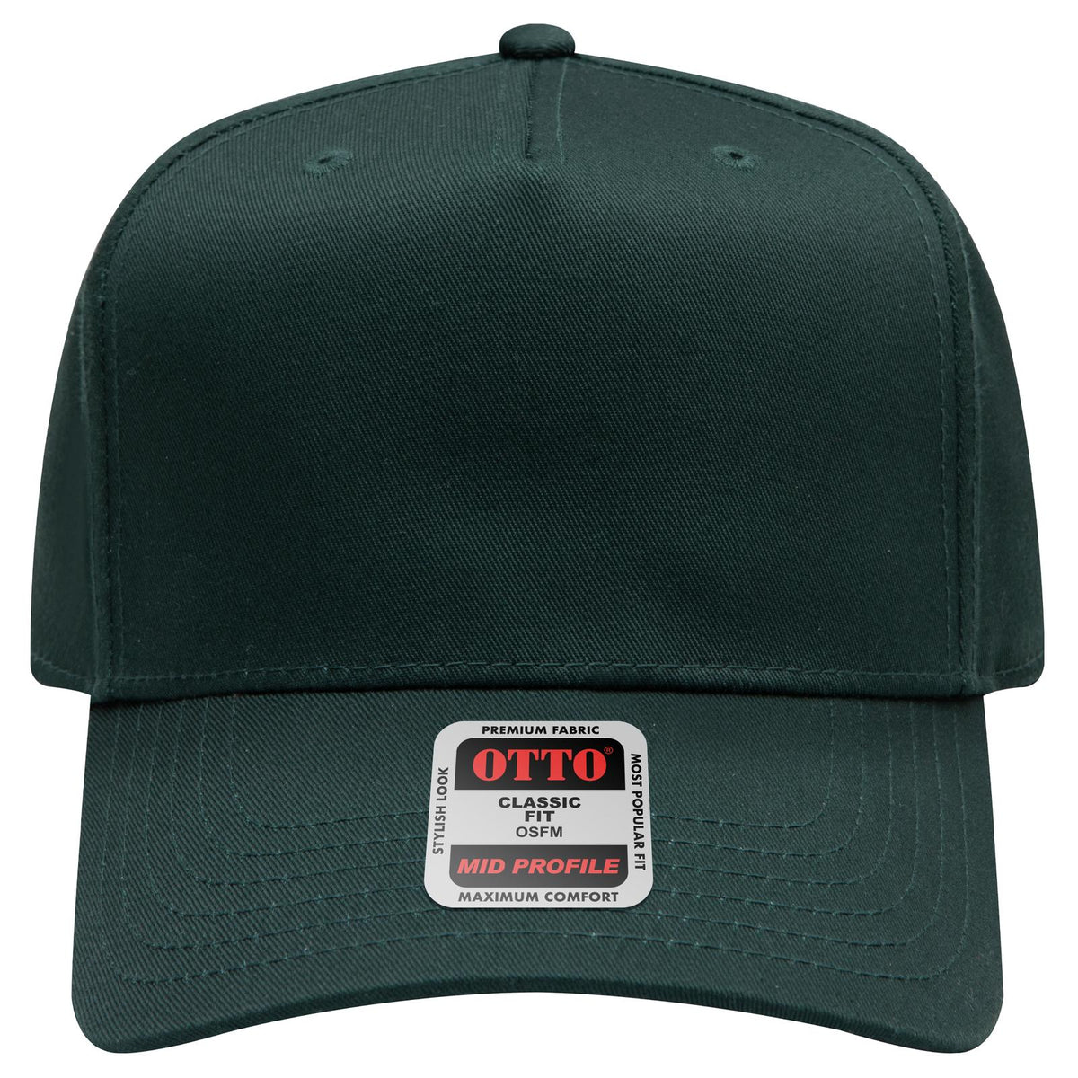 Front View of 017 - Dk. Green OTTO CAP 5 Panel Mid Profile Baseball Cap