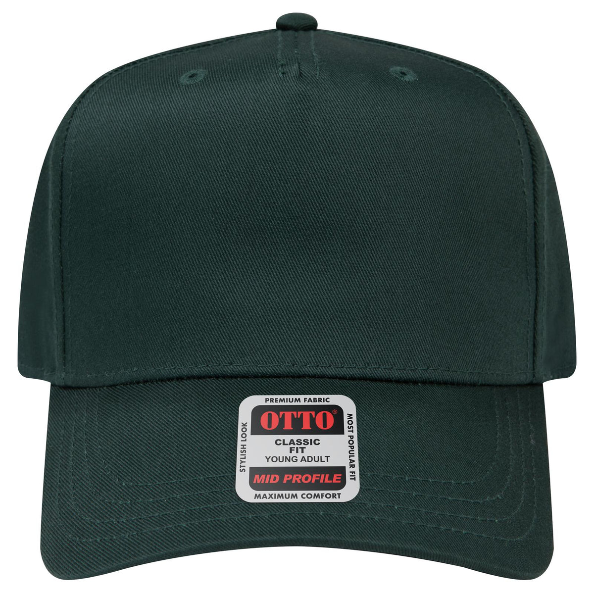 Front View of 017 - Dk. Green OTTO CAP 5 Panel Mid Profile Baseball Cap