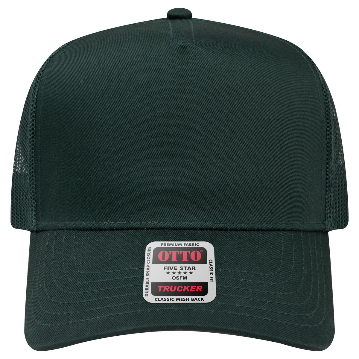 Front View of 017 - Dk. Green OTTO CAP 5 Panel Mid Profile Mesh Back Trucker Hat