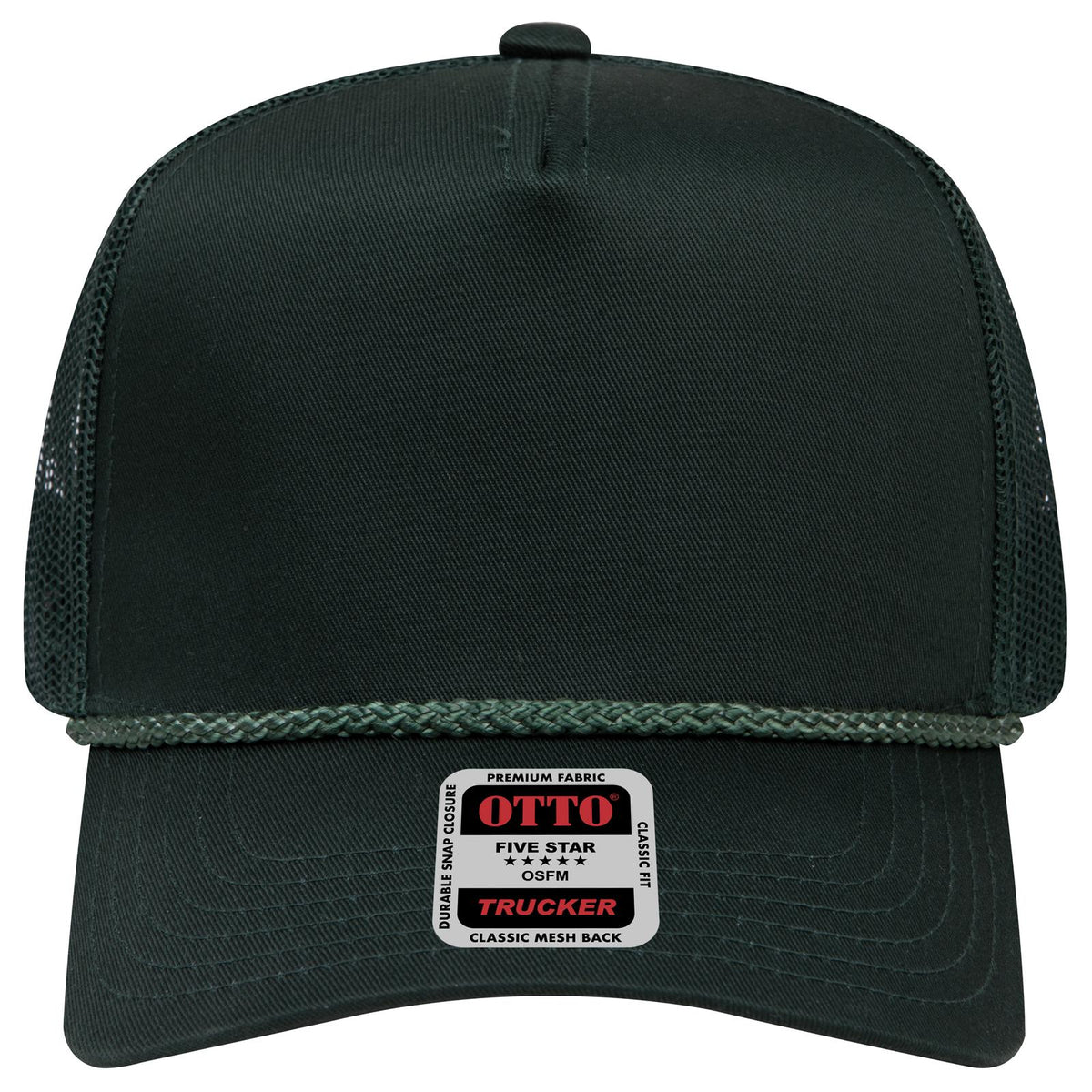 Front View of 017 - Dk. Green OTTO CAP 5 Panel Mid Profile Mesh Back Trucker Hat
