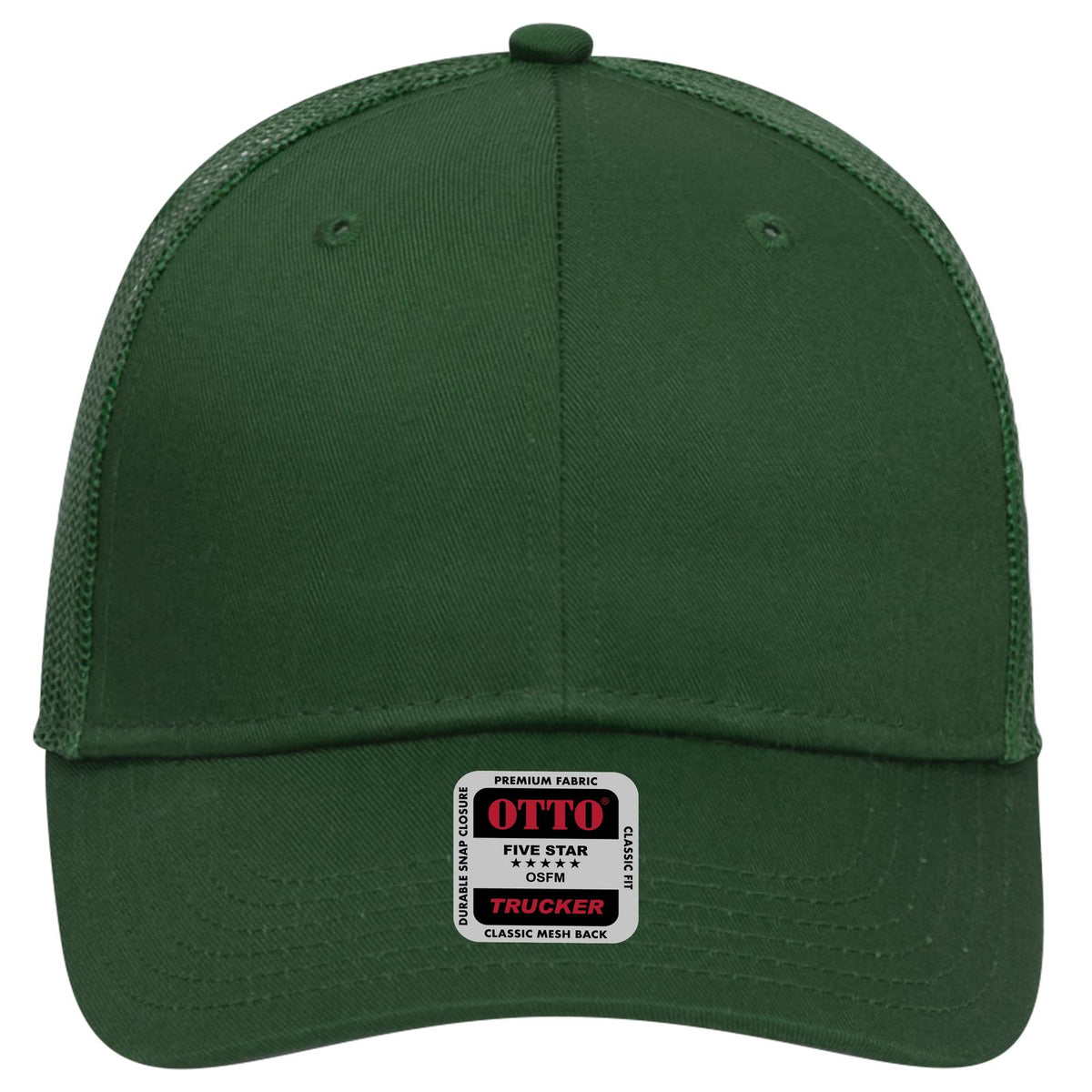 Front View of 017 - Dk. Green OTTO CAP 6 Panel Low Profile Mesh Back Trucker Hat