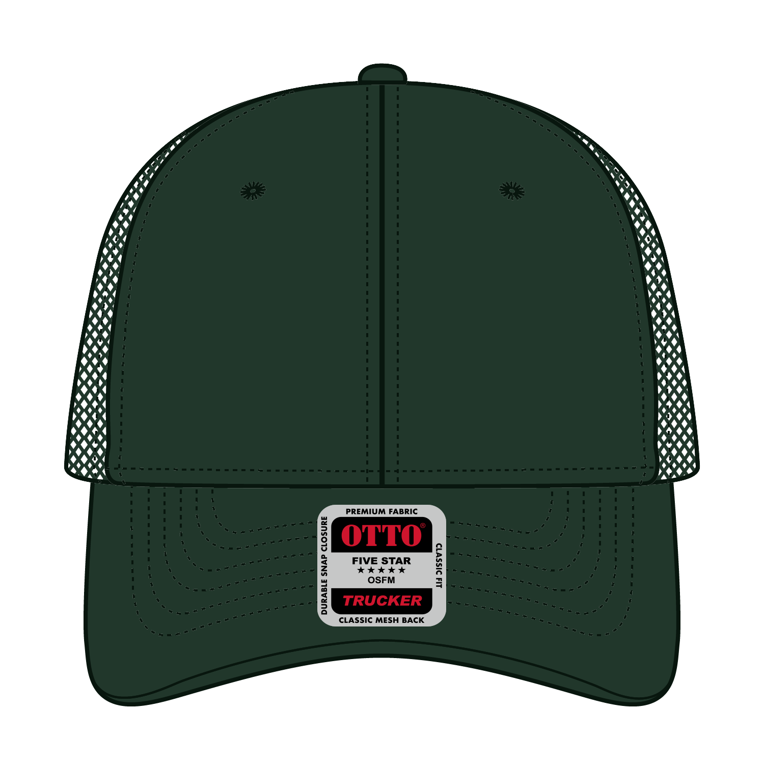 Front View of 017 - Dk. Green OTTO CAP 6 Panel Low Profile Mesh Back Trucker Hat
