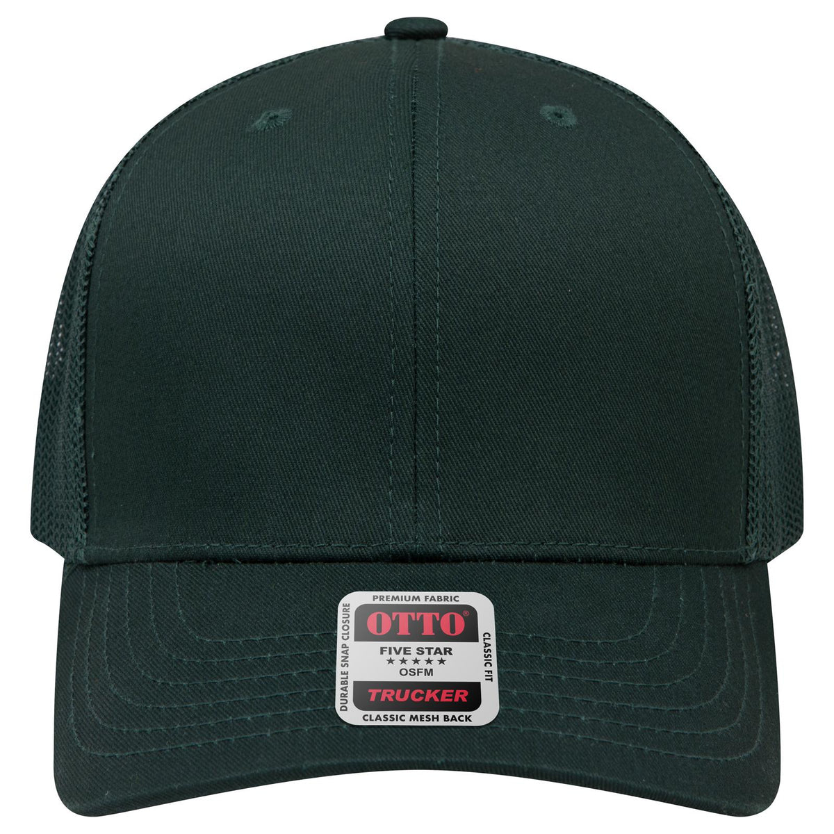 Front View of 017 - Dk. Green OTTO CAP 6 Panel Mid Profile Mesh Back Trucker Hat