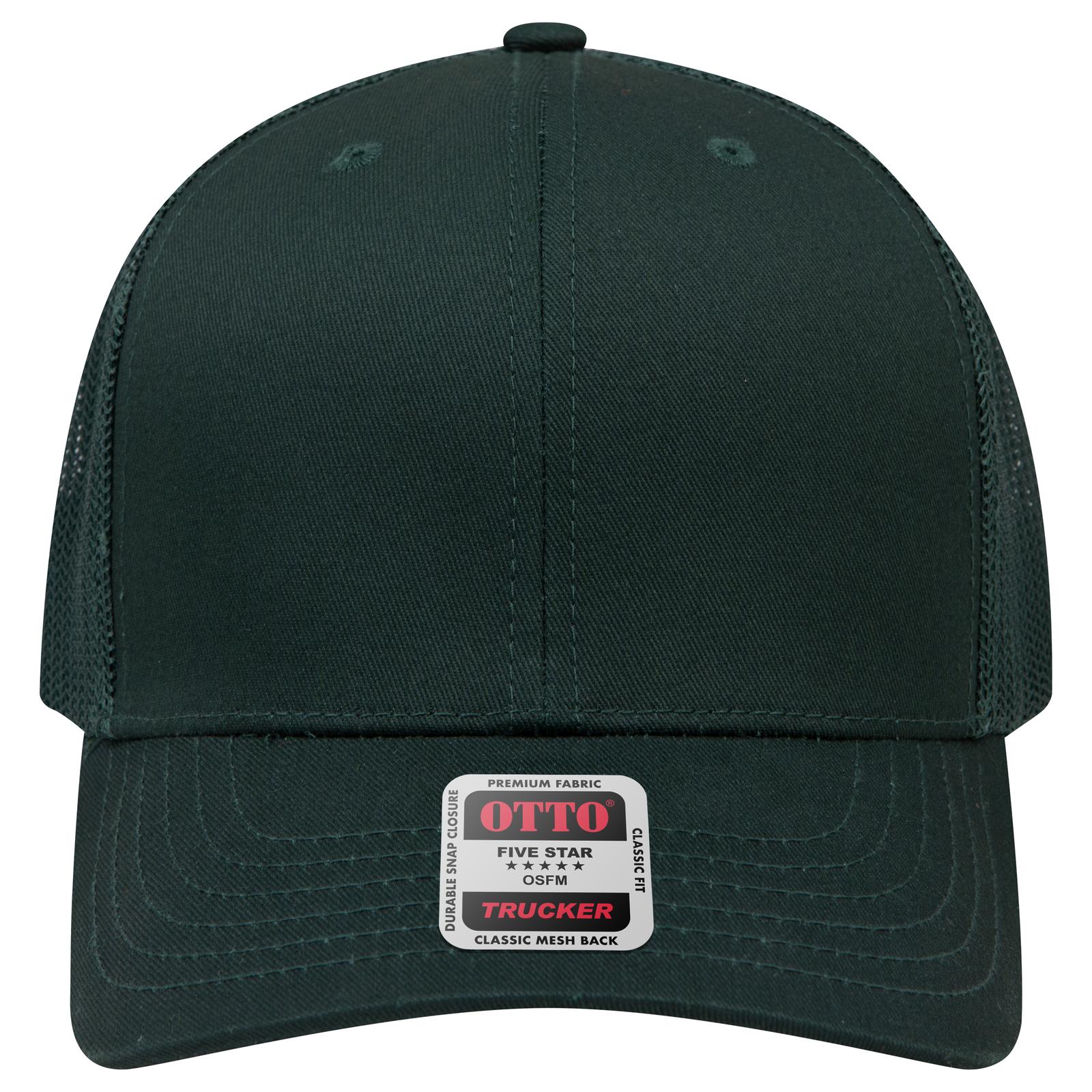 Front View of 017 - Dk. Green OTTO CAP 6 Panel Mid Profile Mesh Back Trucker Hat