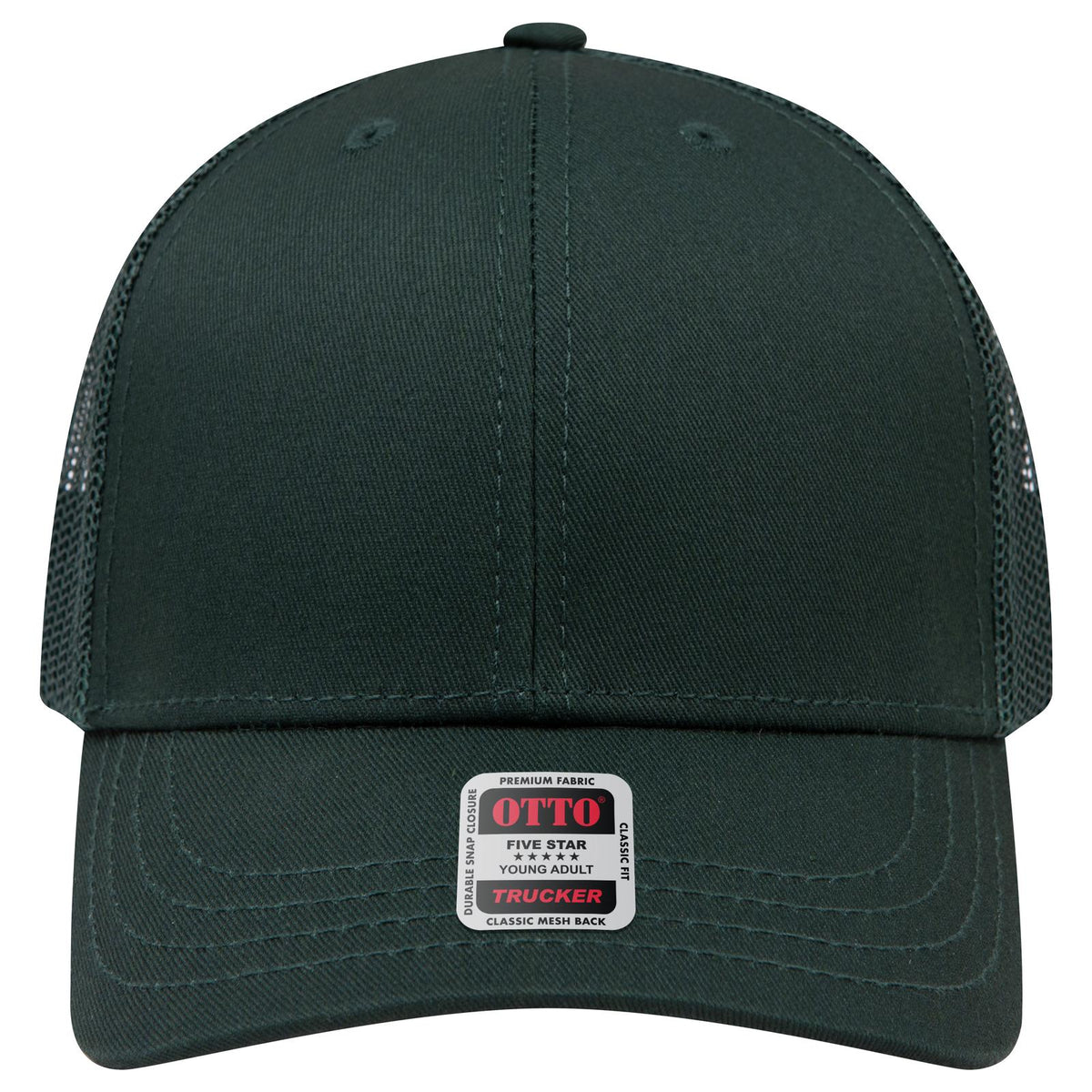 Front View of 017 - Dk. Green OTTO CAP 6 Panel Mid Profile Mesh Back Trucker Hat