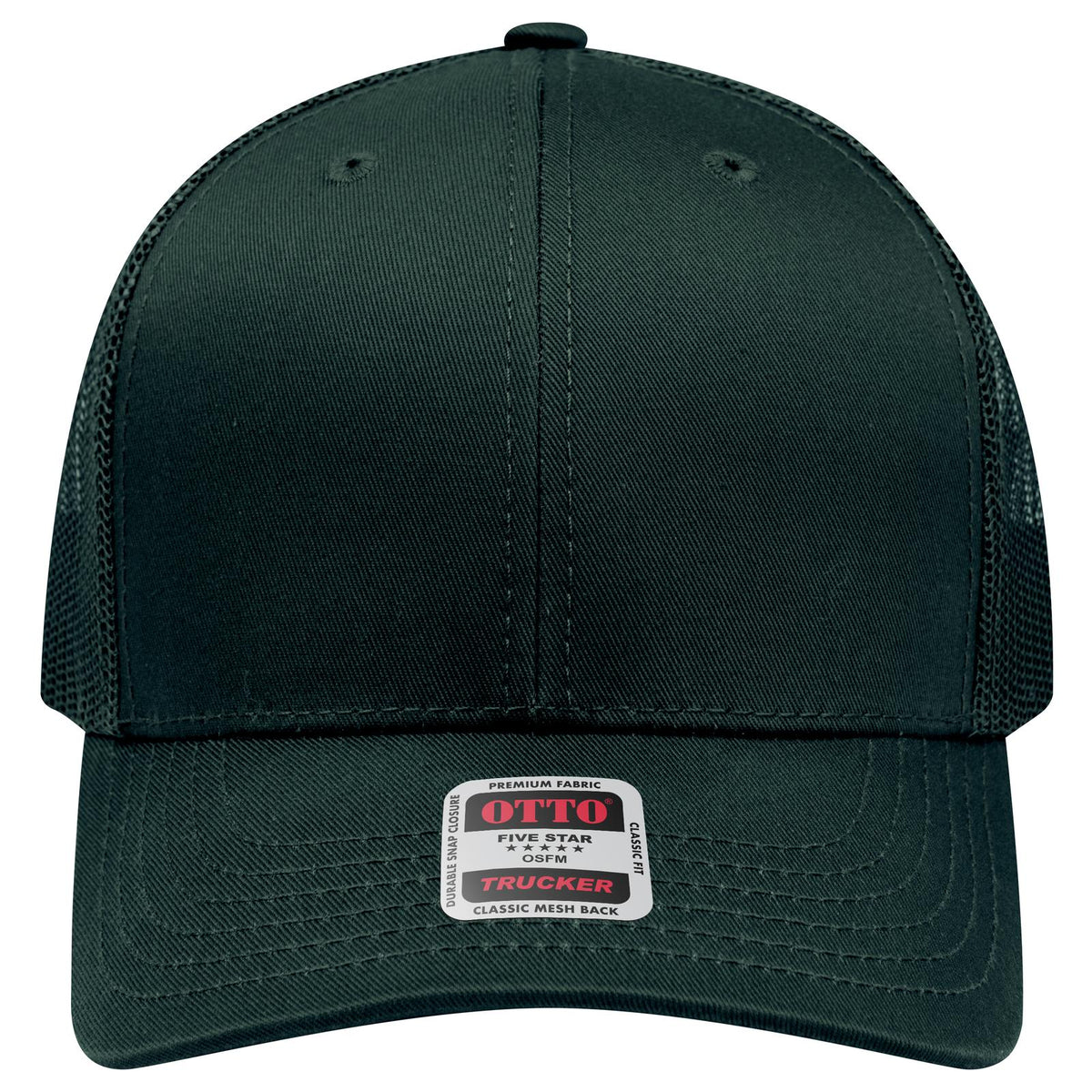 Front View of 017 - Dk. Green OTTO CAP 6 Panel Mid Profile Mesh Back Trucker Hat