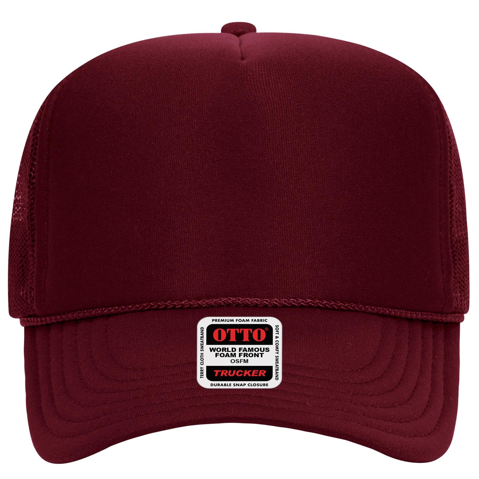 Right View of 019 - Burg. Marn OTTO CAP 5 Panel High Crown Mesh Back Trucker Hat
