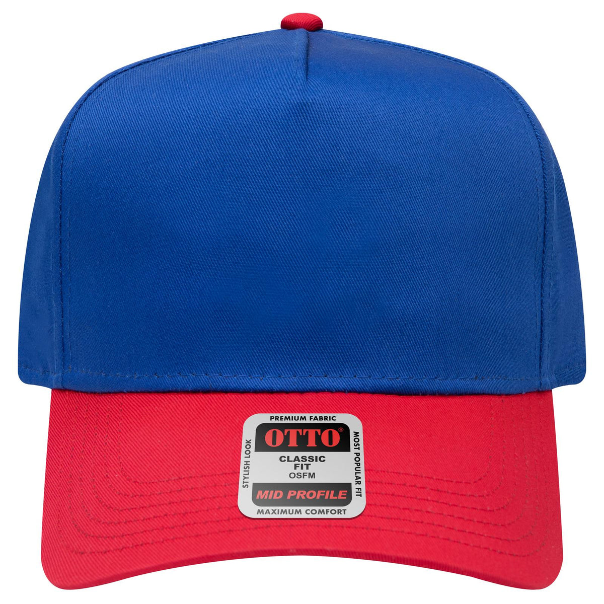 Front View of 0201 - Red/Ryl OTTO CAP 5 Panel Mid Profile Baseball Cap