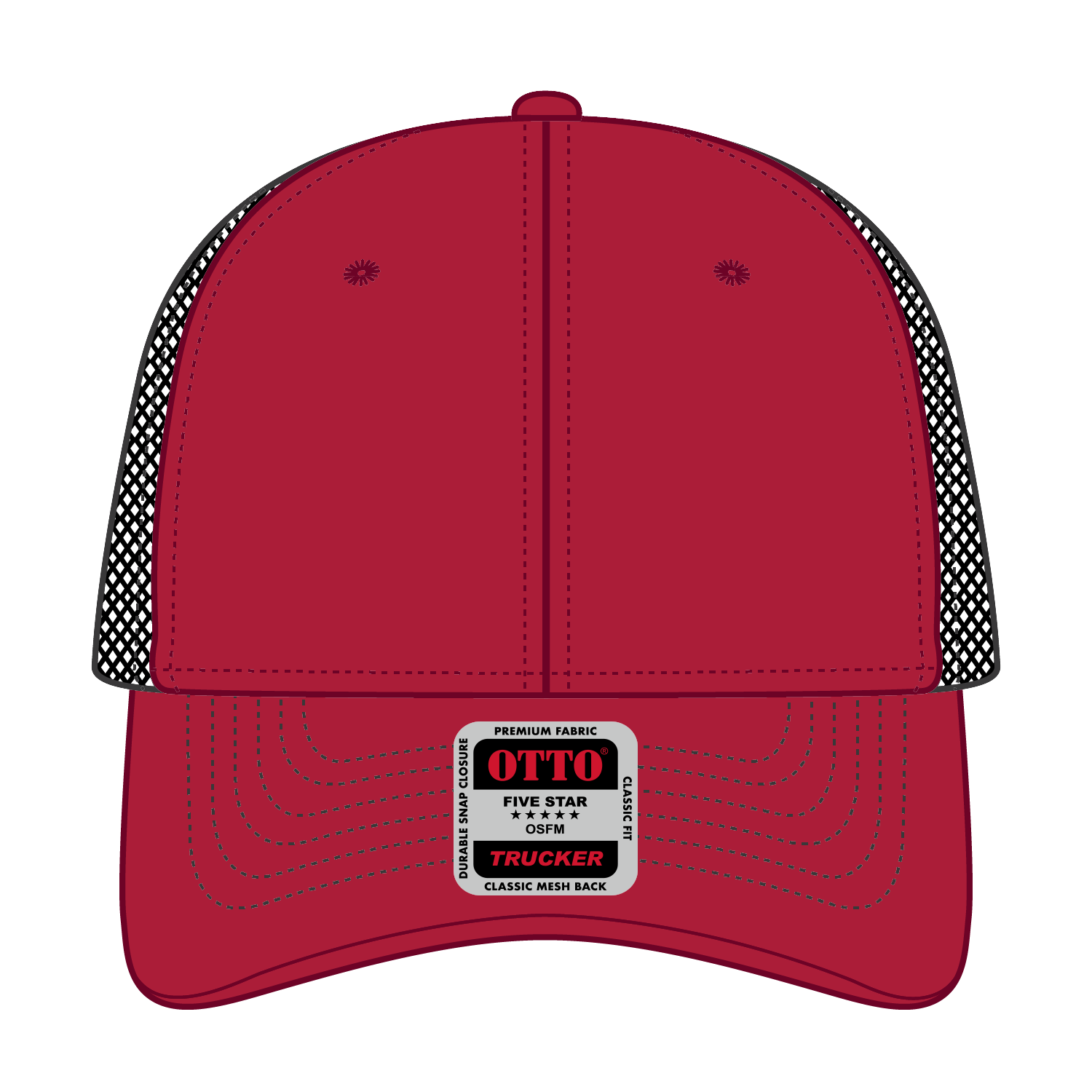 Front View of 020203 - Red/Red/Blk OTTO CAP 6 Panel Low Profile Mesh Back Trucker Hat