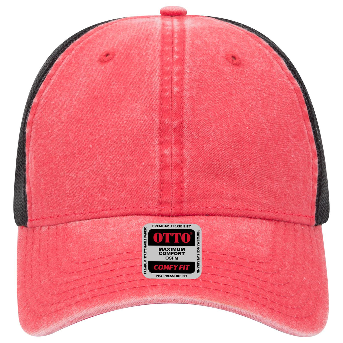 Front View of 020203 - Red/Red/Blk OTTO CAP "OTTO COMFY FIT" 6 Panel Low Profile Mesh Back Trucker Hat