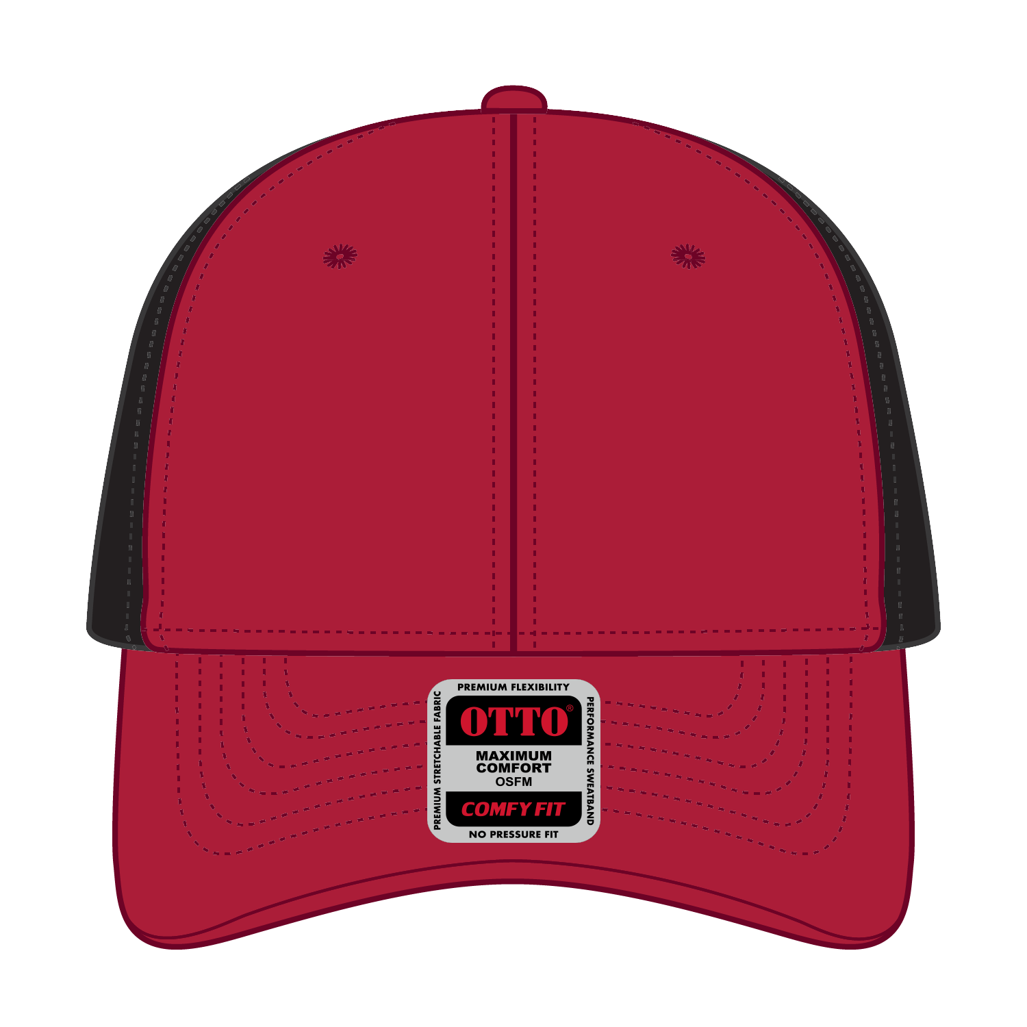 Front View of 020203 - Red/Red/Blk OTTO CAP "OTTO COMFY FIT" 6 Panel Low Profile Mesh Back Trucker Hat