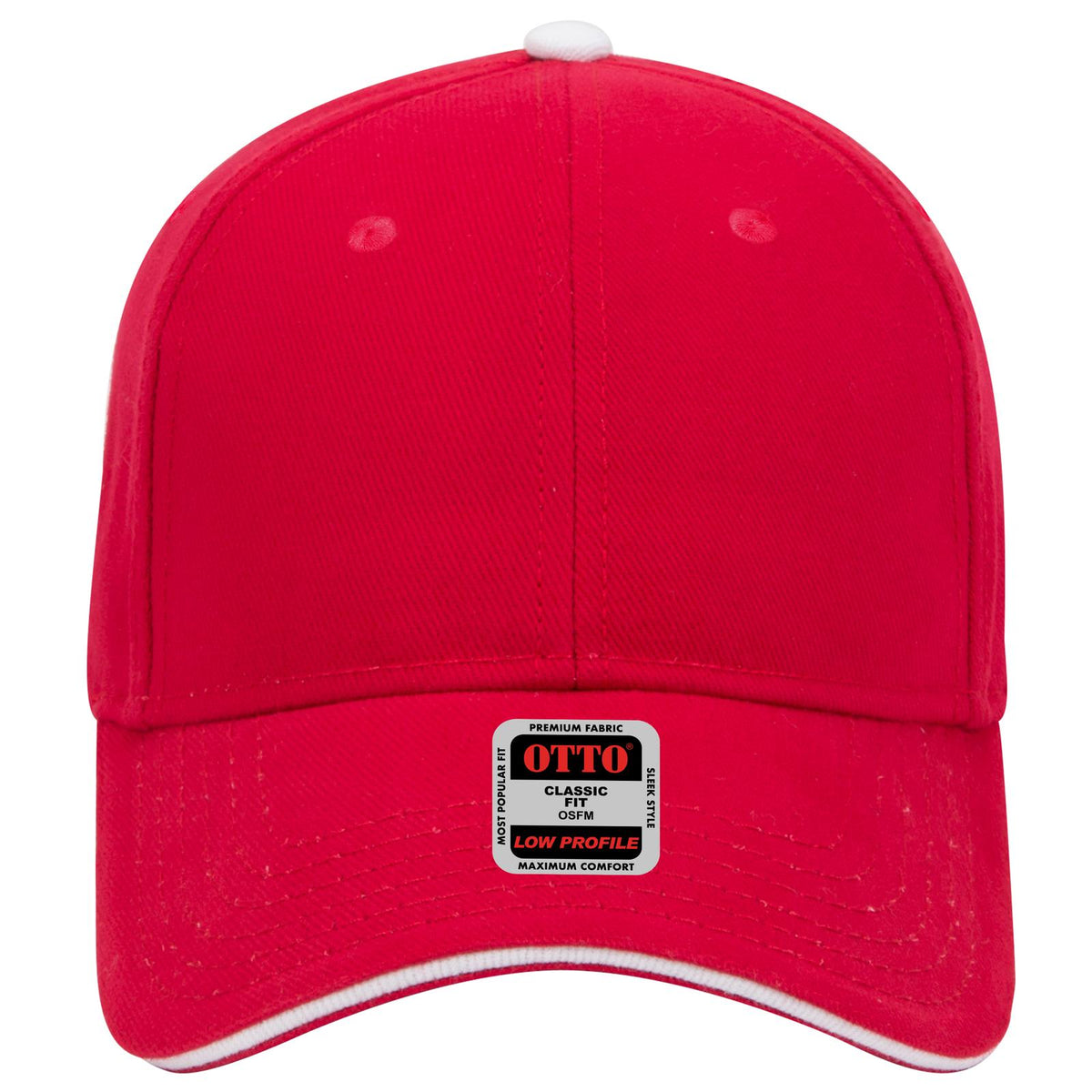 Front View of 020216 - Red/Red/Wht OTTO CAP 6 Panel Low Profile Baseball Cap