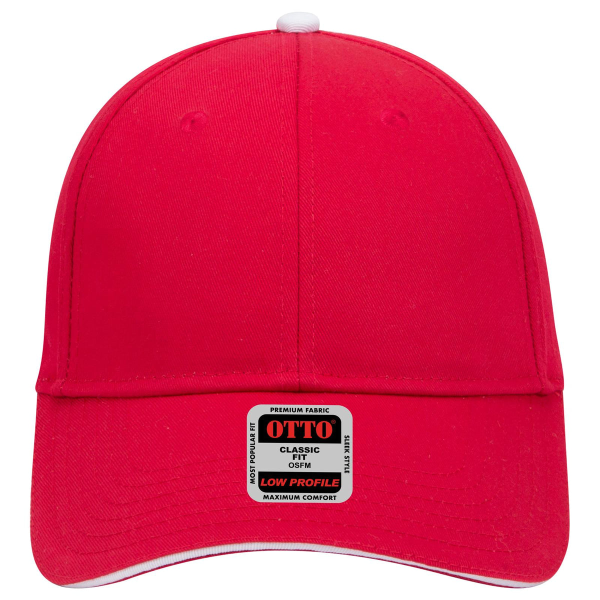 Front View of 020216 - Red/Red/Wht OTTO CAP 6 Panel Low Profile Baseball Cap