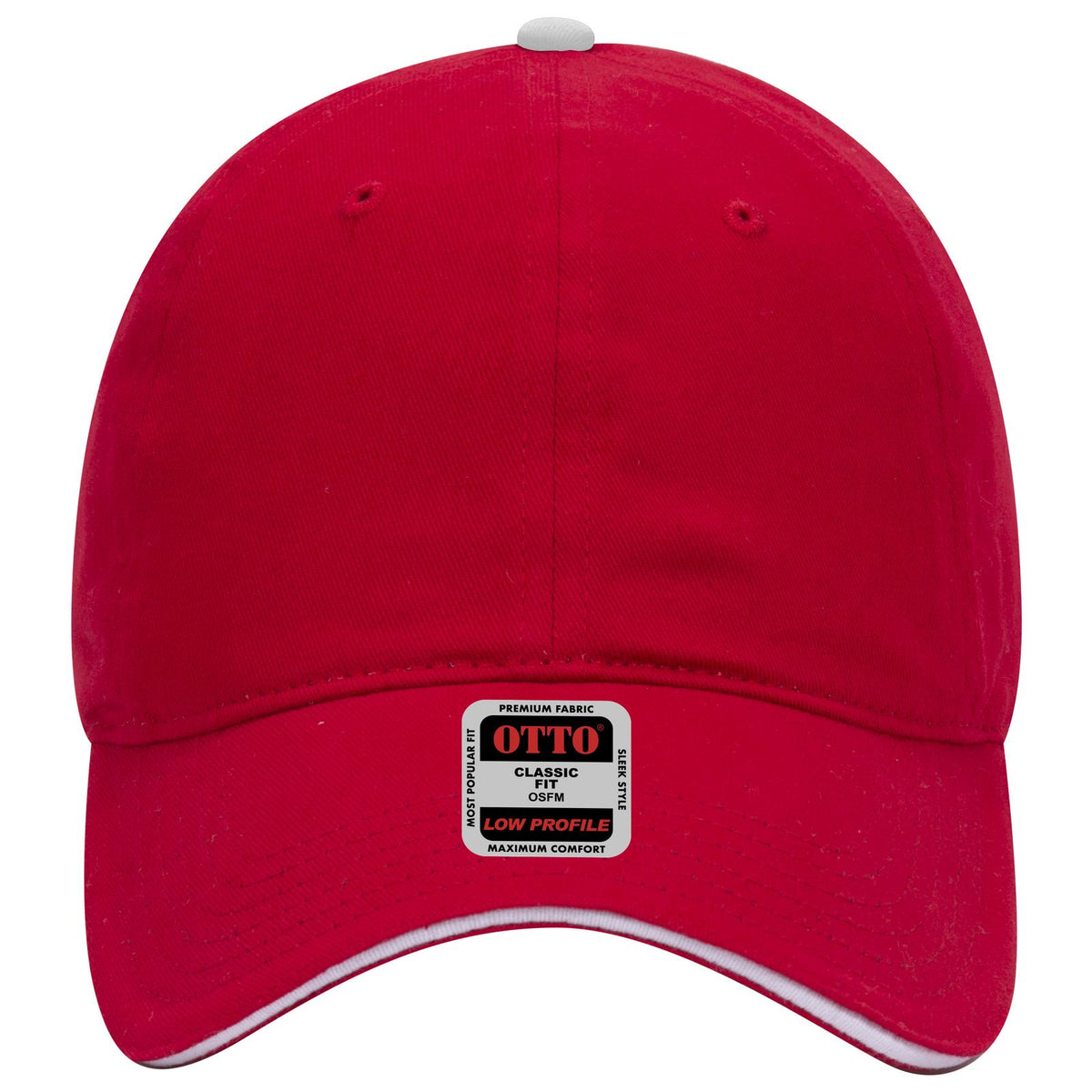 Front View of 020216 - Red/Red/Wht OTTO CAP 6 Panel Low Profile Baseball Cap