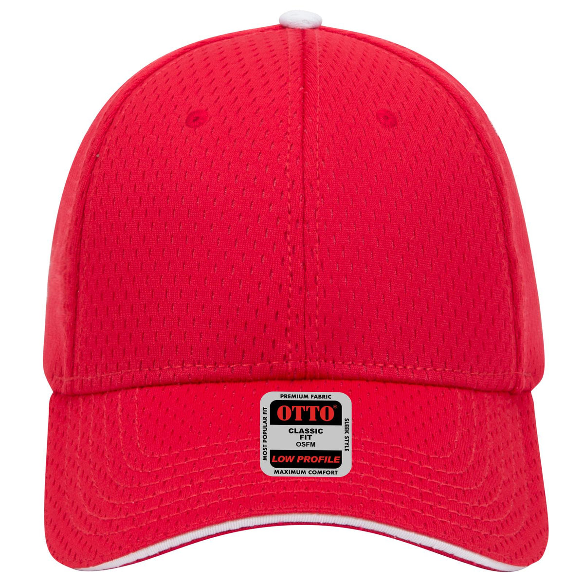 Front View of 020216 - Red/Red/Wht OTTO CAP 6 Panel Low Profile Baseball Cap