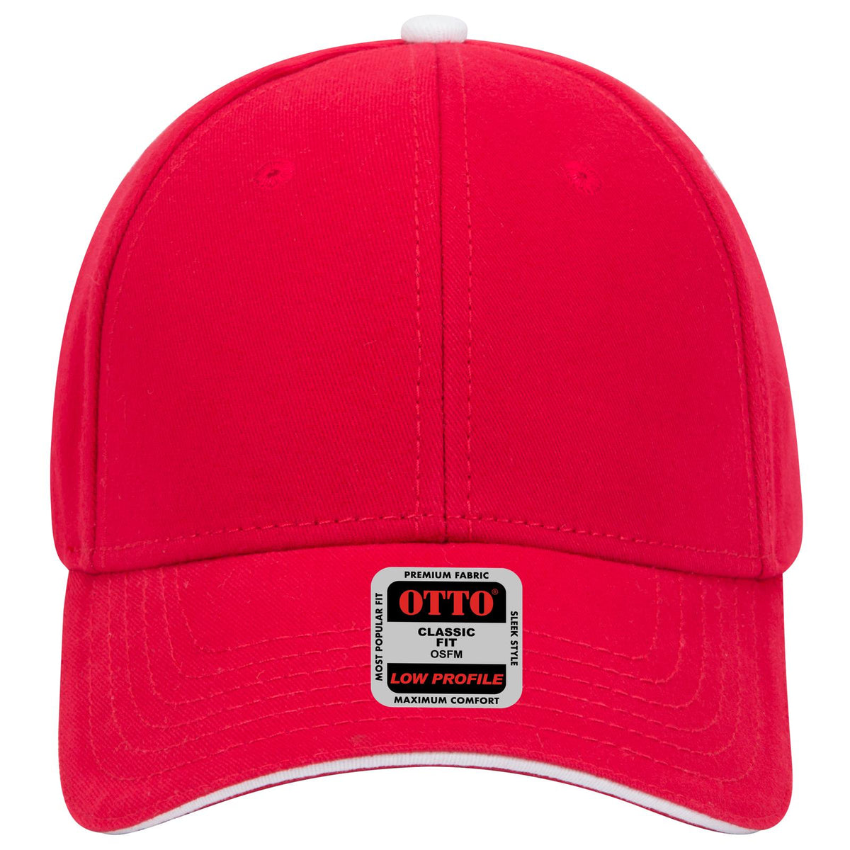 Front View of 020216 - Red/Red/Wht OTTO CAP 6 Panel Low Profile Baseball Cap