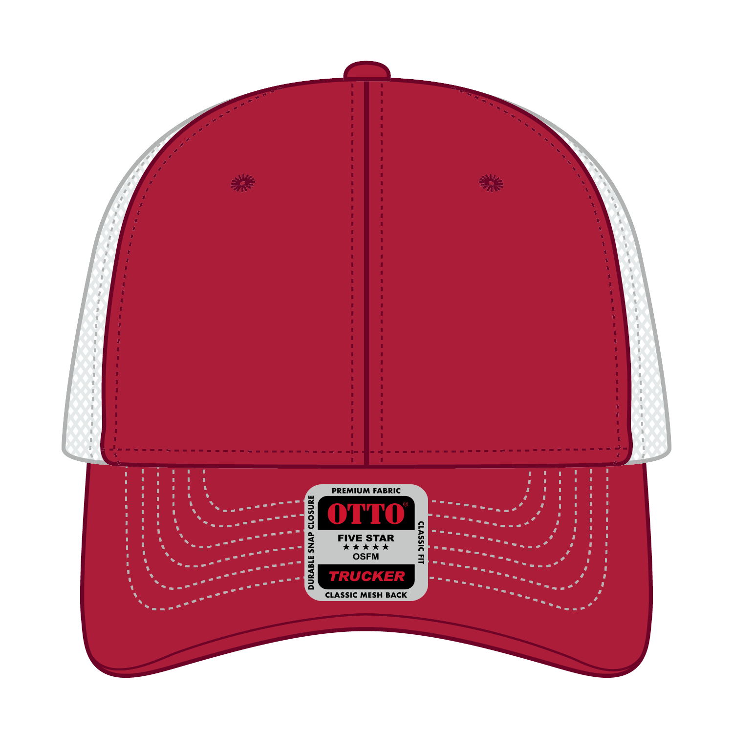Front View of 020216 - Red/Red/Wht OTTO CAP 6 Panel Low Profile Mesh Back Trucker Hat