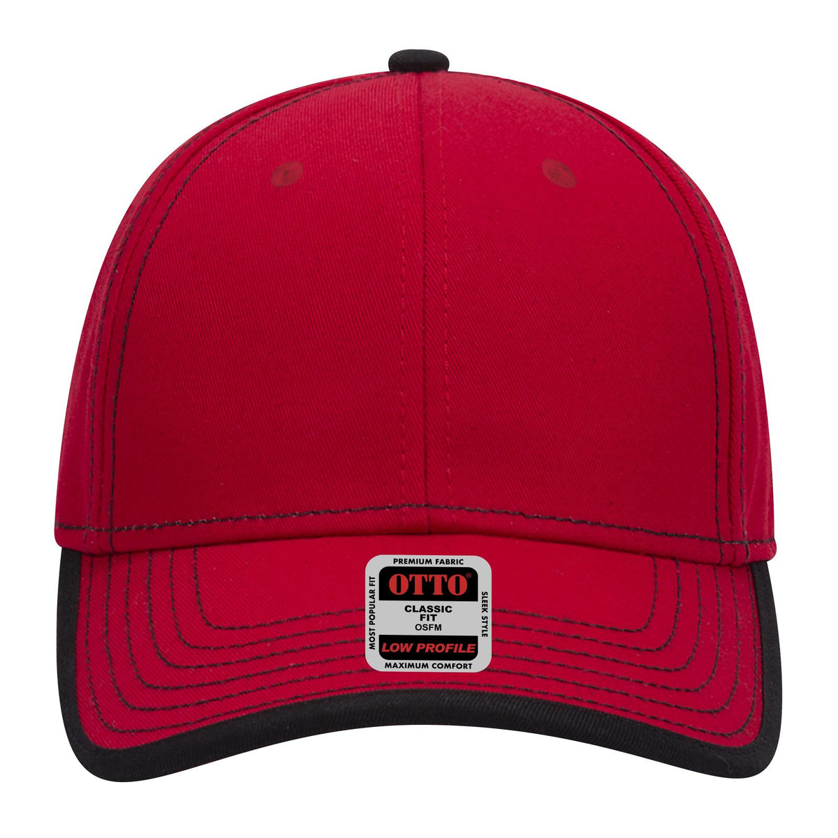 Front View of 0203 - Red/Blk OTTO CAP 6 Panel Low Profile Baseball Cap
