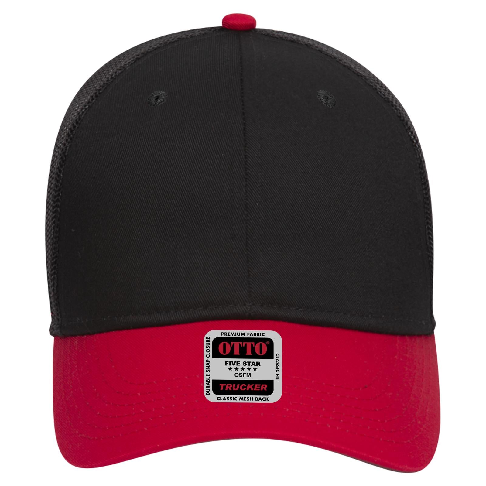 Right View of 0203 - Red/Blk OTTO CAP 6 Panel Low Profile Mesh Back Trucker Hat