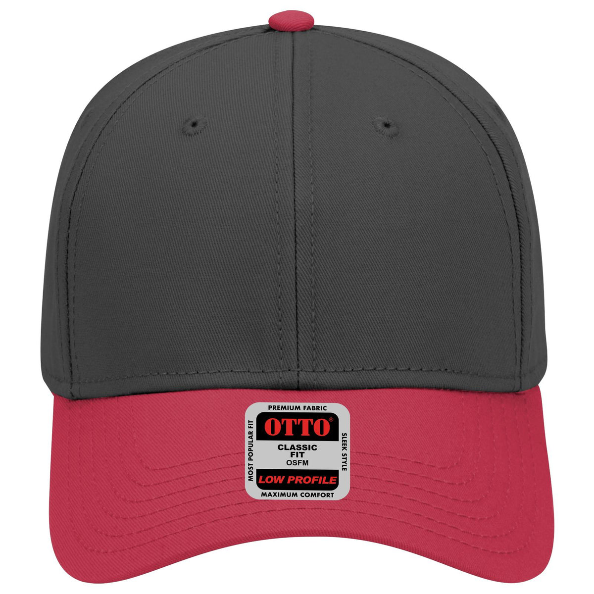 Front View of 020303 - Red/Blk/Blk OTTO CAP 6 Panel Low Profile Baseball Cap