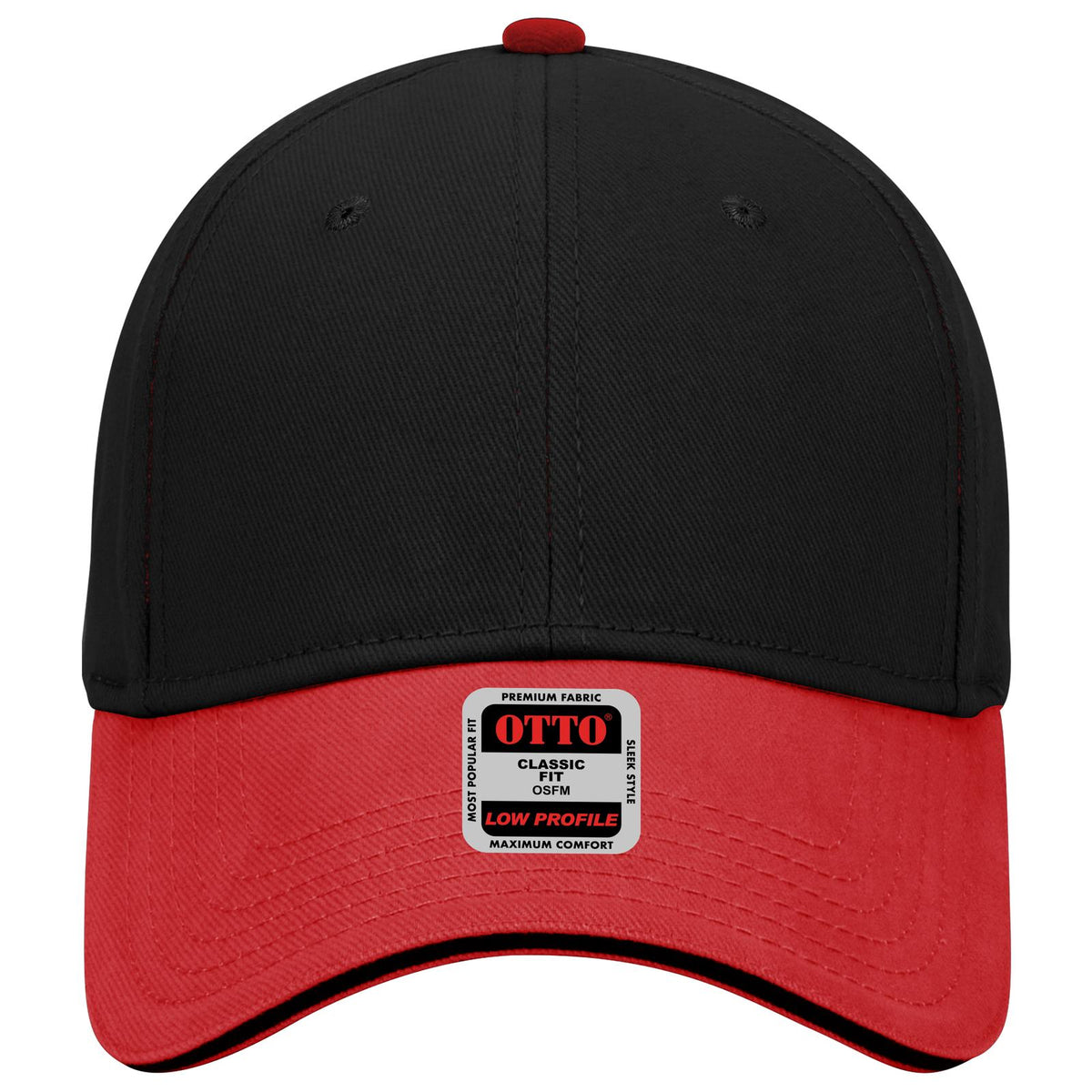 Front View of 020303 - Red/Blk/Blk OTTO CAP 6 Panel Low Profile Baseball Cap