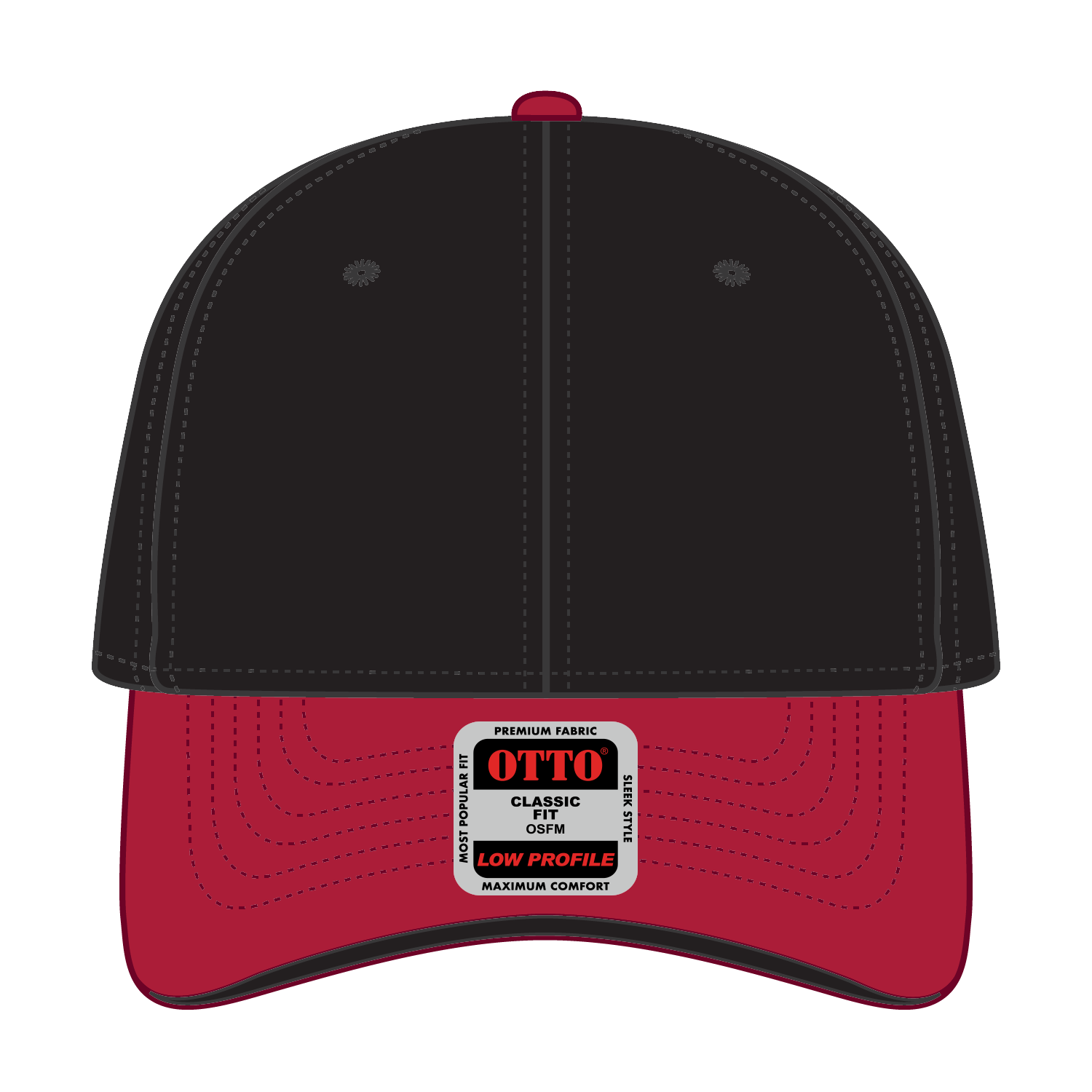 Front View of 020303 - Red/Blk/Blk OTTO CAP 6 Panel Low Profile Baseball Cap