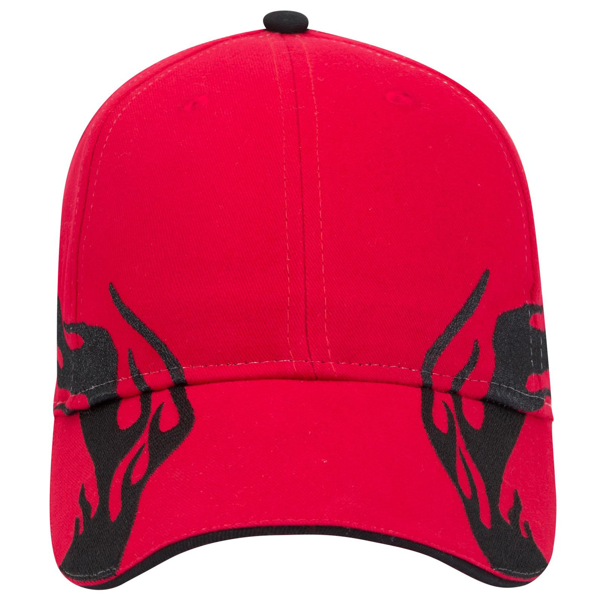 Front View of 020303D - Red/Blk/Blk OTTO CAP 6 Panel Low Profile Baseball Cap