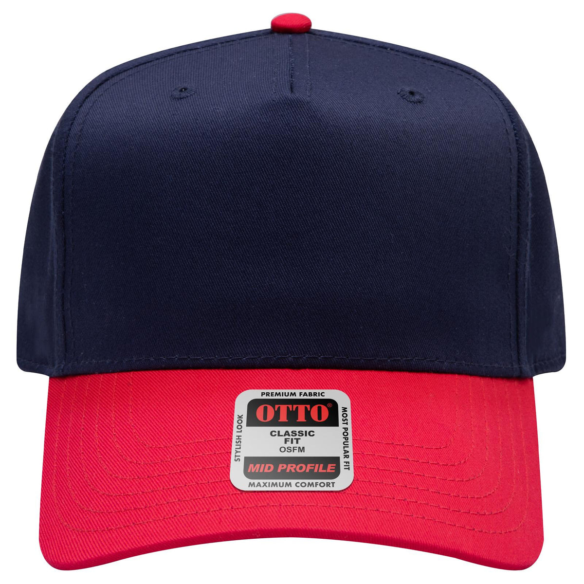 Front View of 0204 - Red/Nvy OTTO CAP 5 Panel Mid Profile Baseball Cap