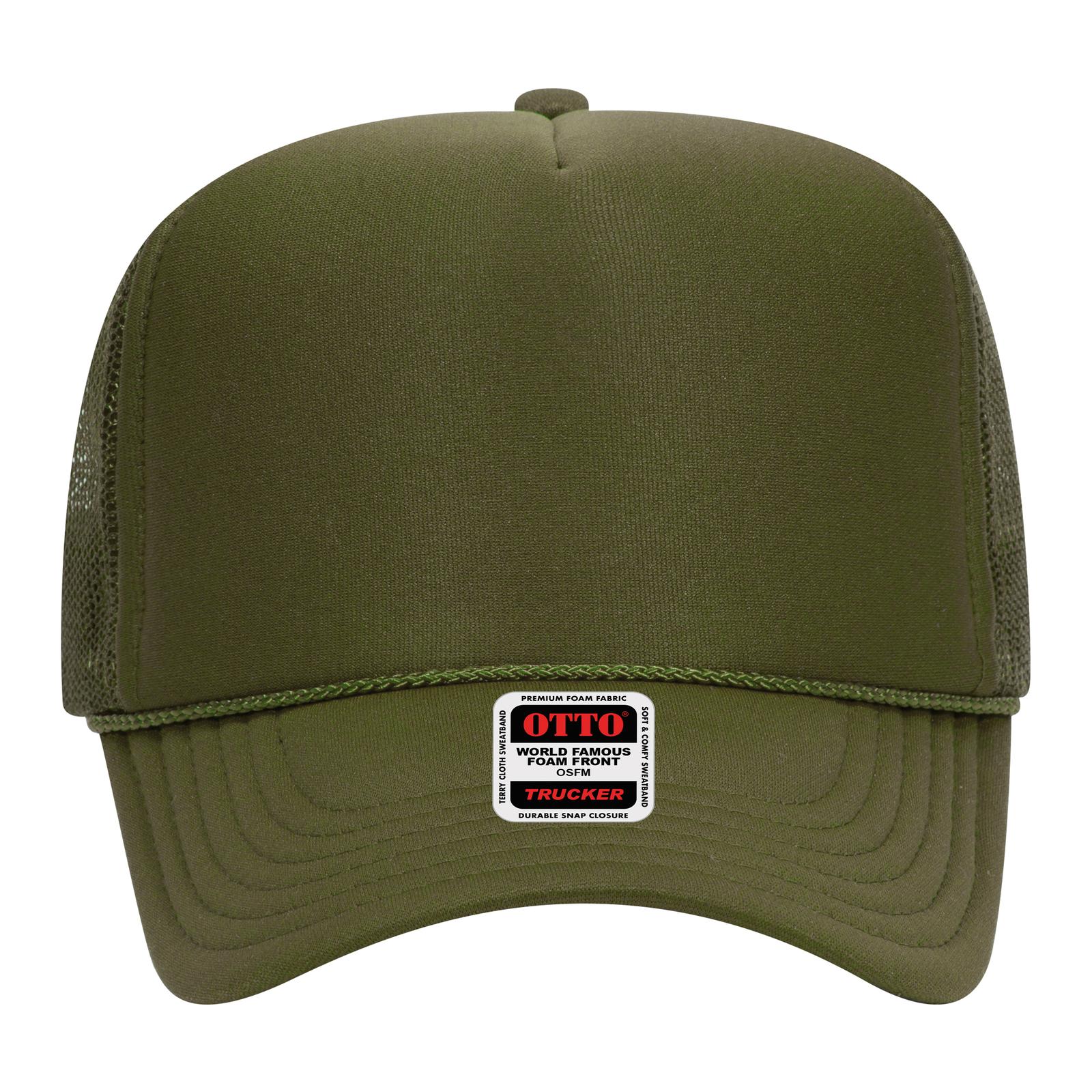 Right View of 021 - Ol. Green OTTO CAP 5 Panel High Crown Mesh Back Trucker Hat