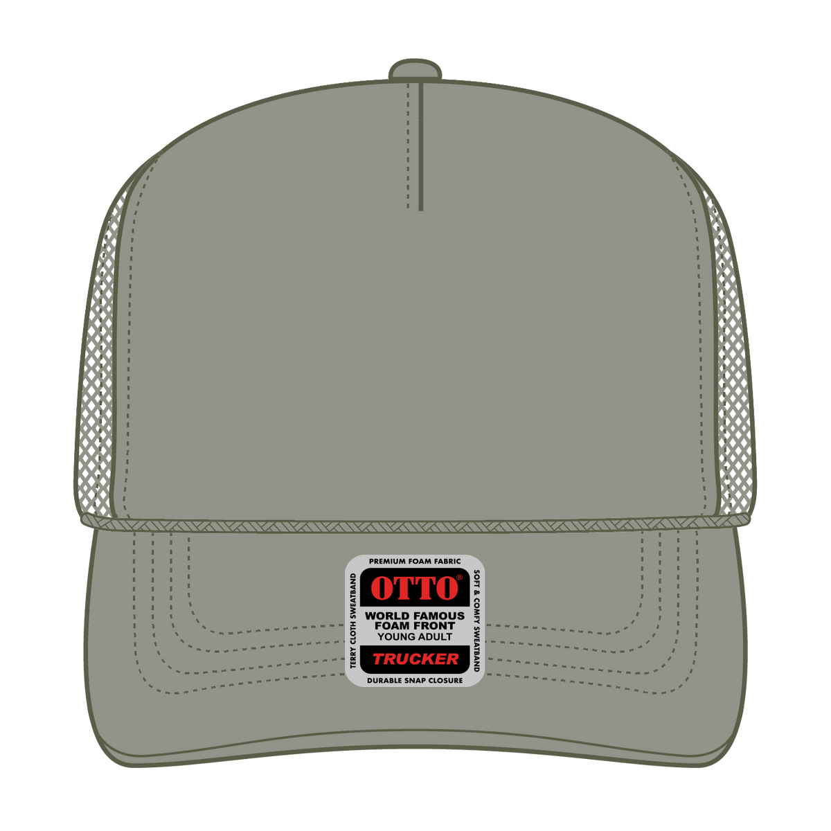 Front View of 021 - Ol. Green OTTO CAP 5 Panel High Crown Mesh Back Trucker Hat