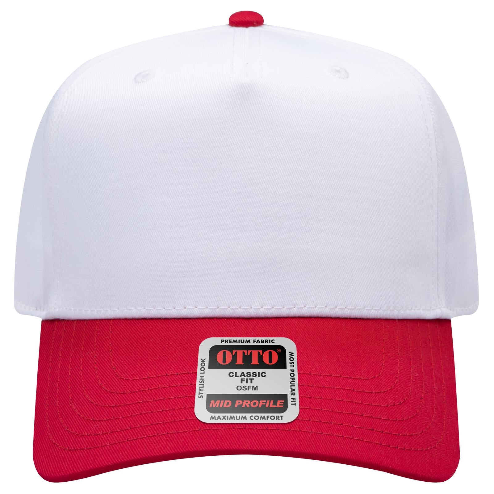 Right View of 0216 - Red/Wht OTTO CAP 5 Panel Mid Profile Baseball Cap