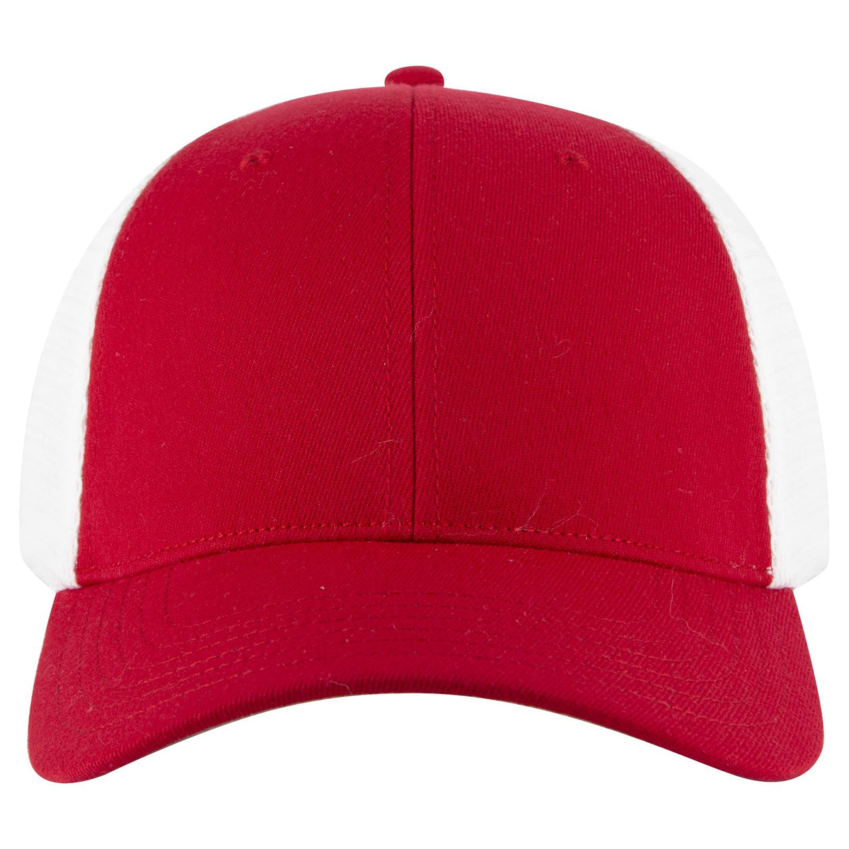 Front View of 0216 - Red/Wht OTTO CAP "OTTO COMFY FIT" 6 Panel Low Profile Mesh Back Trucker Hat