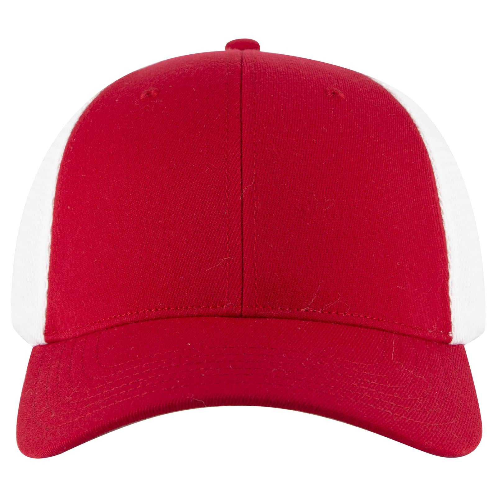 Right View of 0216 - Red/Wht OTTO CAP "OTTO COMFY FIT" 6 Panel Low Profile Mesh Back Trucker Hat