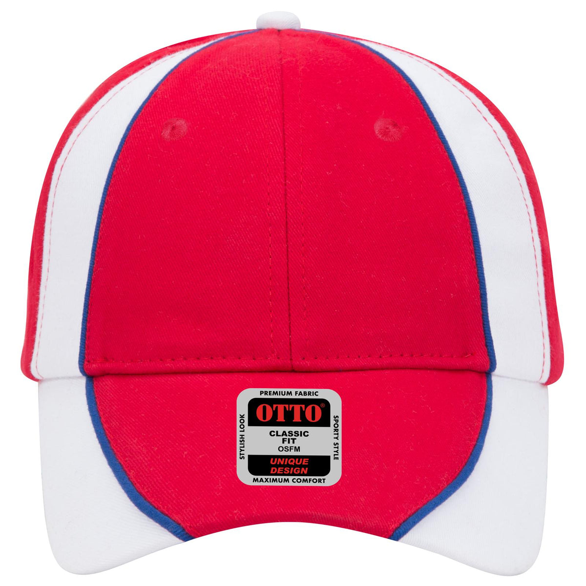 Front View of 021601 - Red/Wht/Ryl OTTO CAP 6 Panel Low Profile Baseball Cap