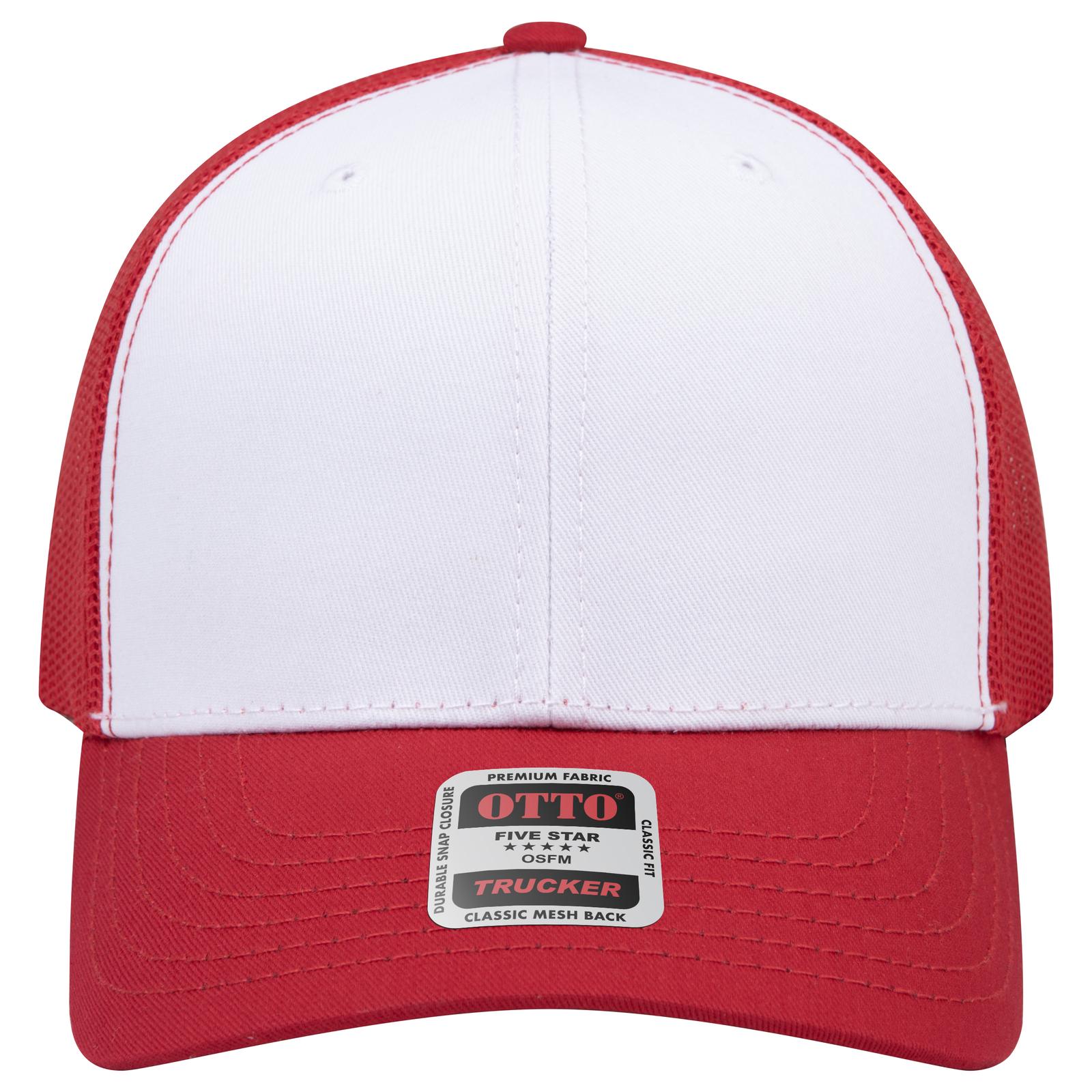 Right View of 021602 - Red/Wht/Red OTTO CAP 6 Panel Mid Profile Mesh Back Trucker Hat