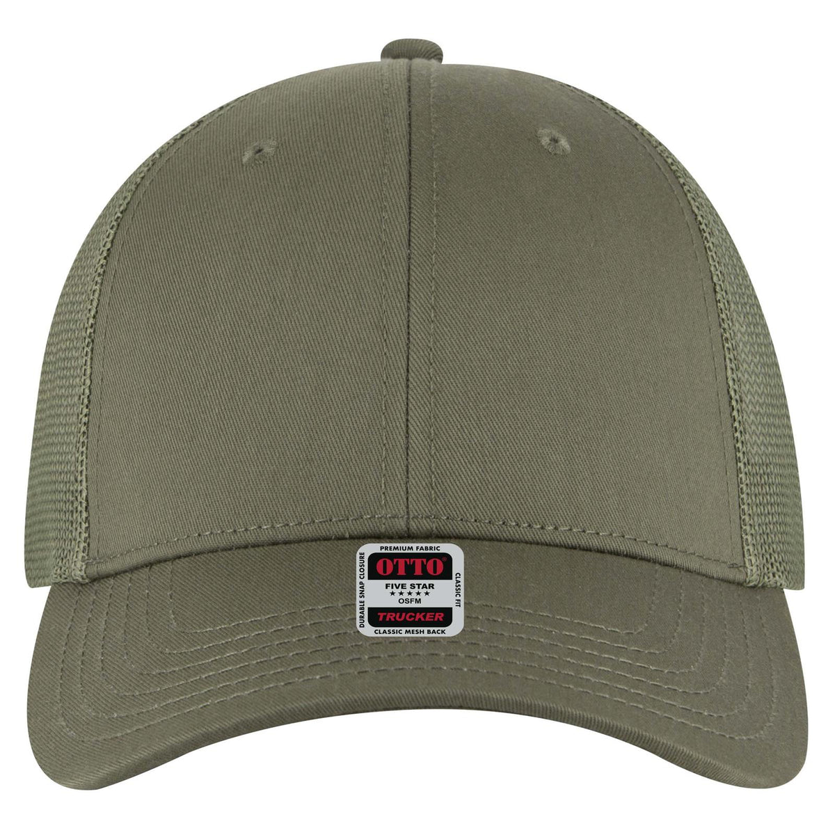 Front View of 021A - Ol. Green OTTO CAP 6 Panel Low Profile Mesh Back Trucker Hat