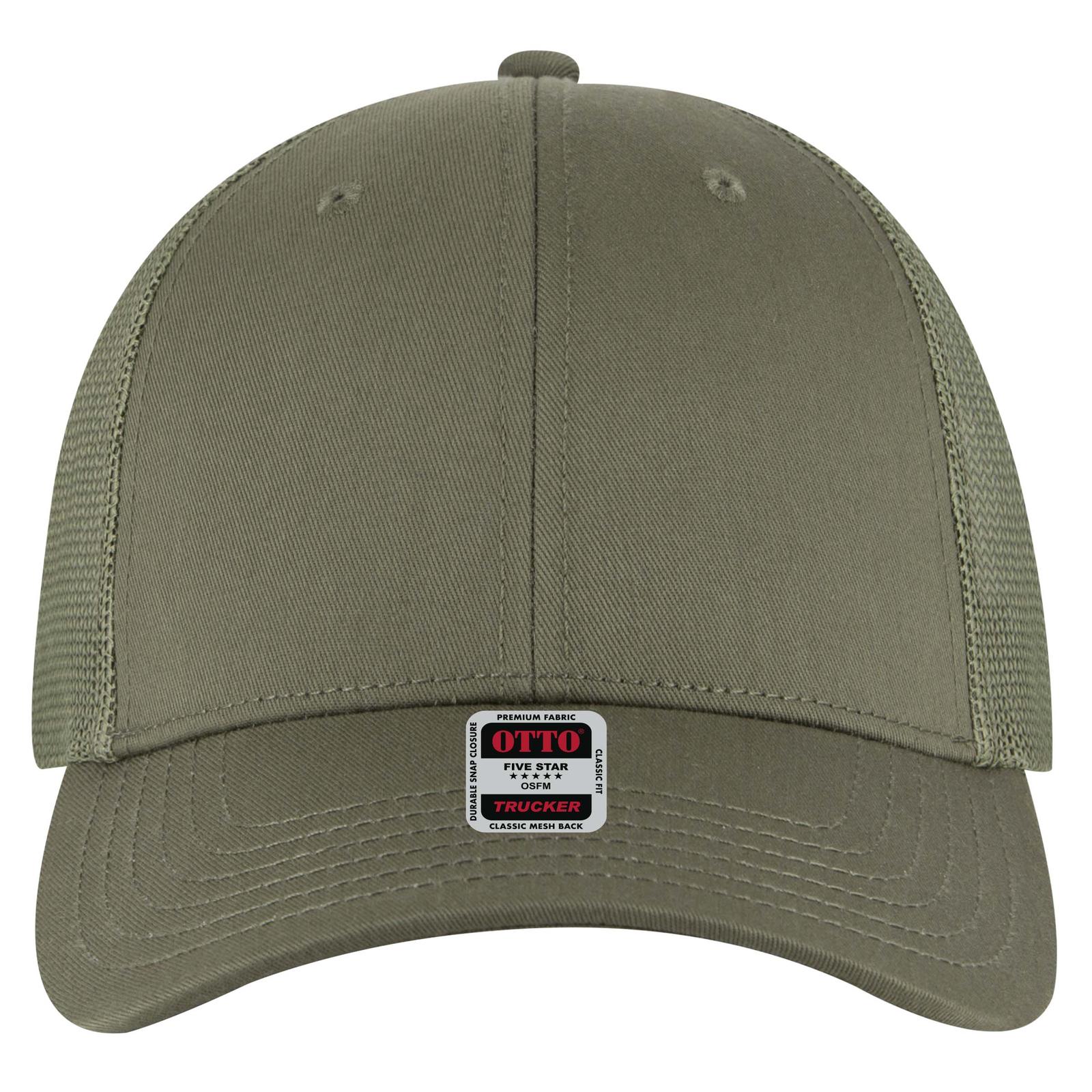 Front View of 021A - Ol. Green OTTO CAP 6 Panel Low Profile Mesh Back Trucker Hat
