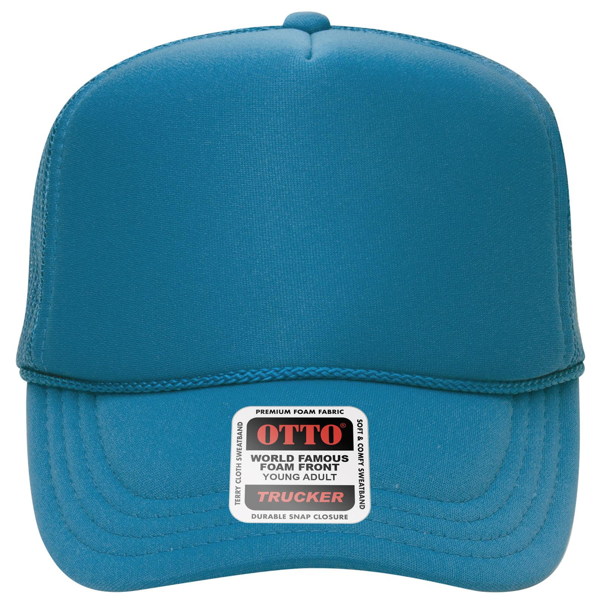Front View of 022 - Turquoise OTTO CAP 5 Panel High Crown Mesh Back Trucker Hat