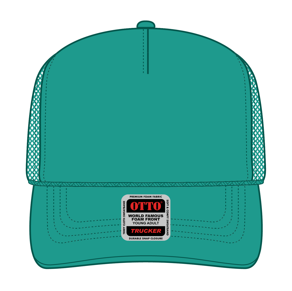 Front View of 022 - Turquoise OTTO CAP 5 Panel High Crown Mesh Back Trucker Hat