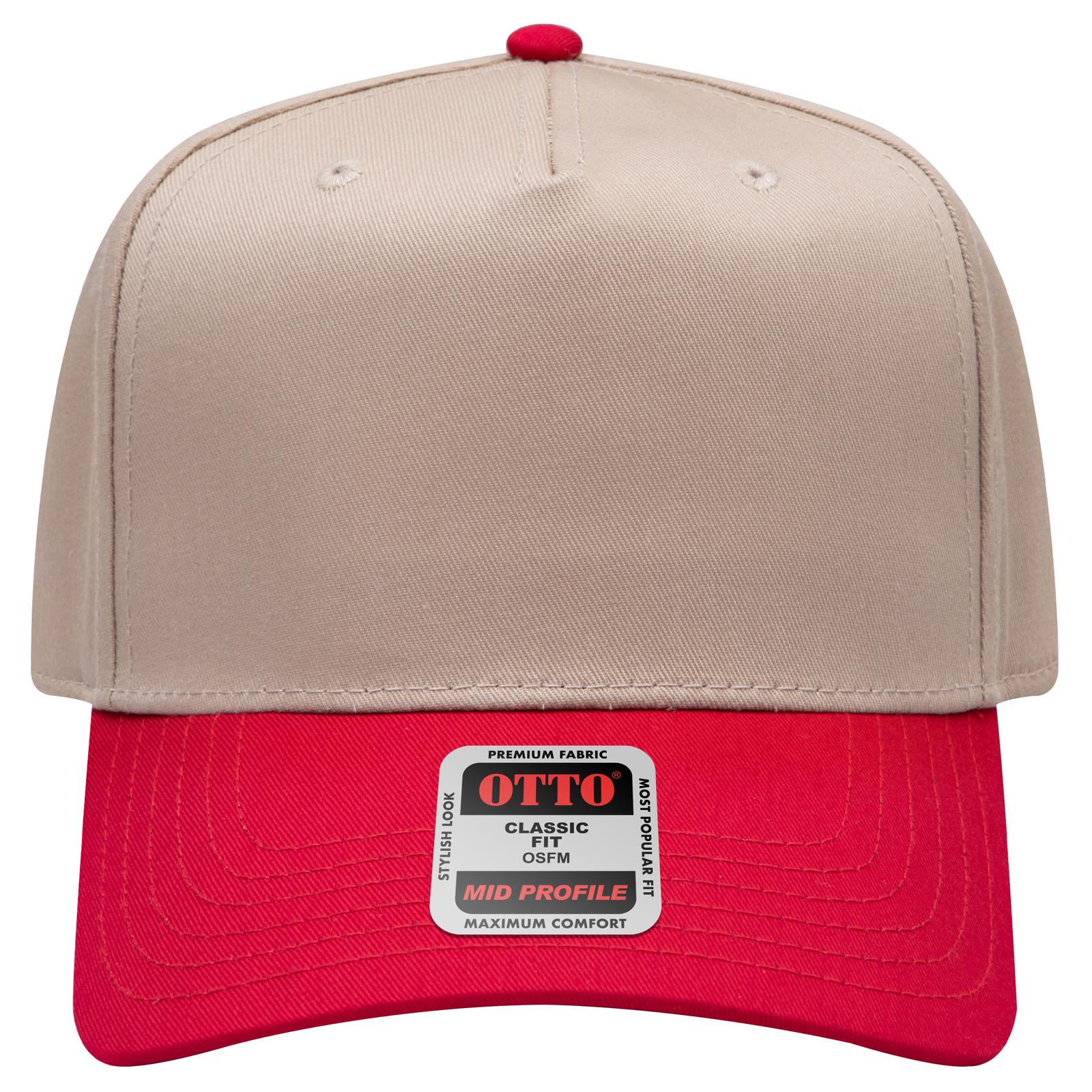 Right View of 0232 - Red/Kha OTTO CAP 5 Panel Mid Profile Baseball Cap